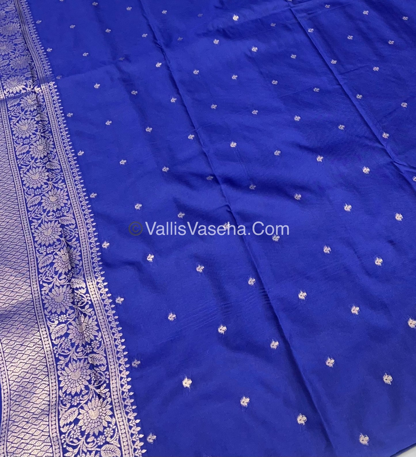 Semi Soft Silk - Peacock Butta Border - Blue Shade -VVSSS011