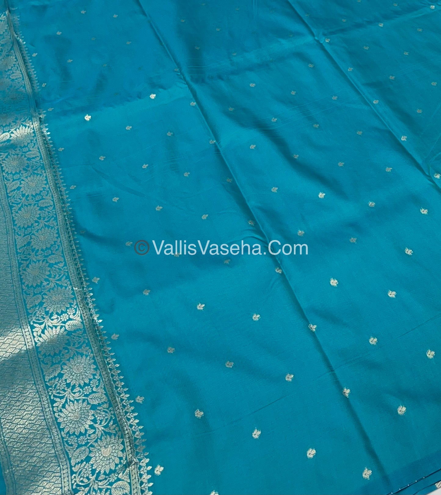 Semi Soft Silk - Peacock Butta Border - Ramar Blue Shade -VVSSS011