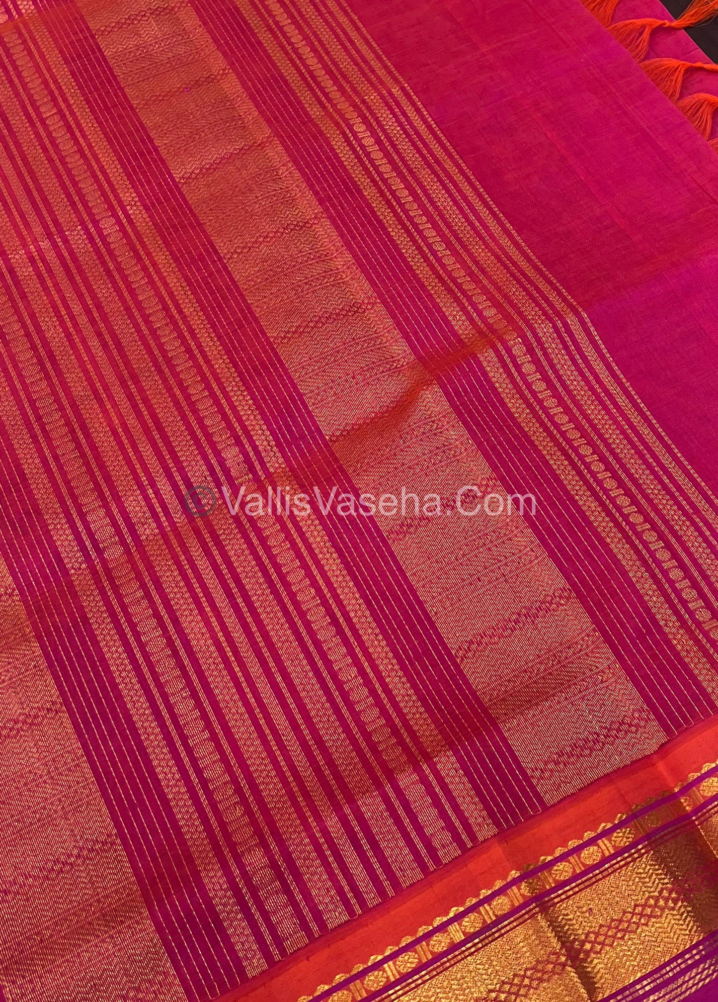 Pure Korvai Silk Cotton Saree - Brown with Peachish Pink - VVKSC004