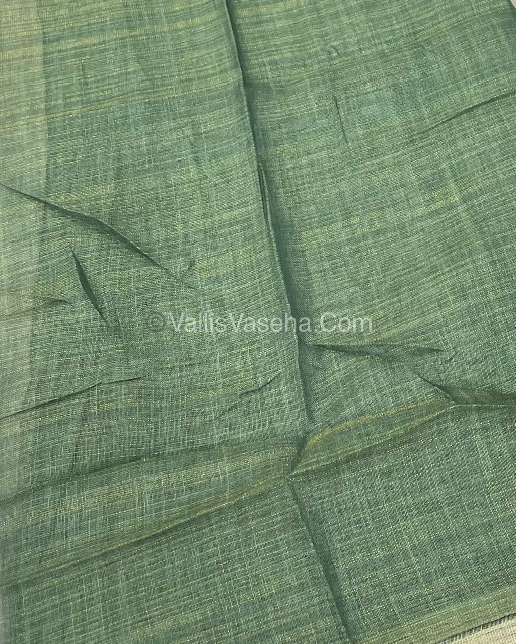 Tissue Linen Saree - Cloud Design - Green Shade - VVTLS002