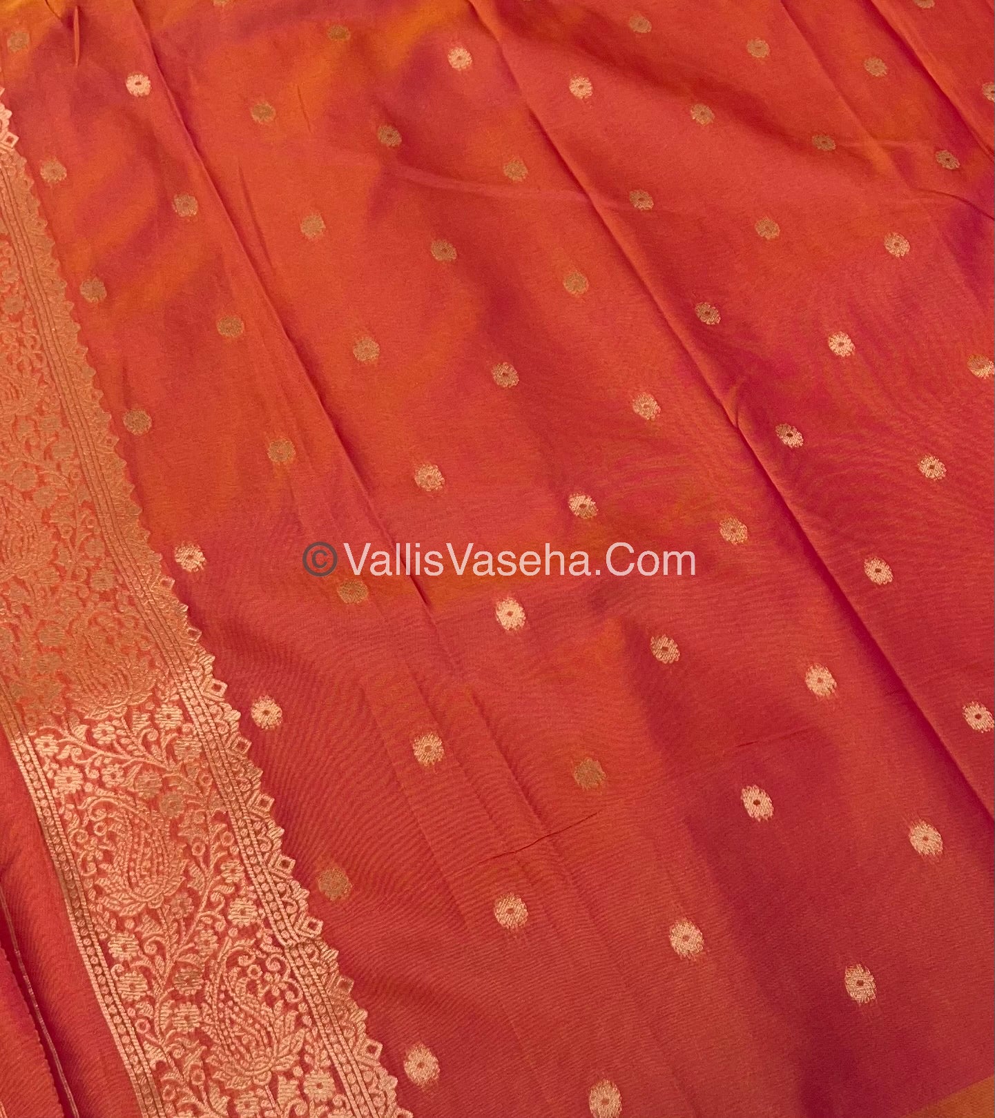 Semi Soft Silk - Elephant Butta Border - Peachish Orange Shade -VVSSS011