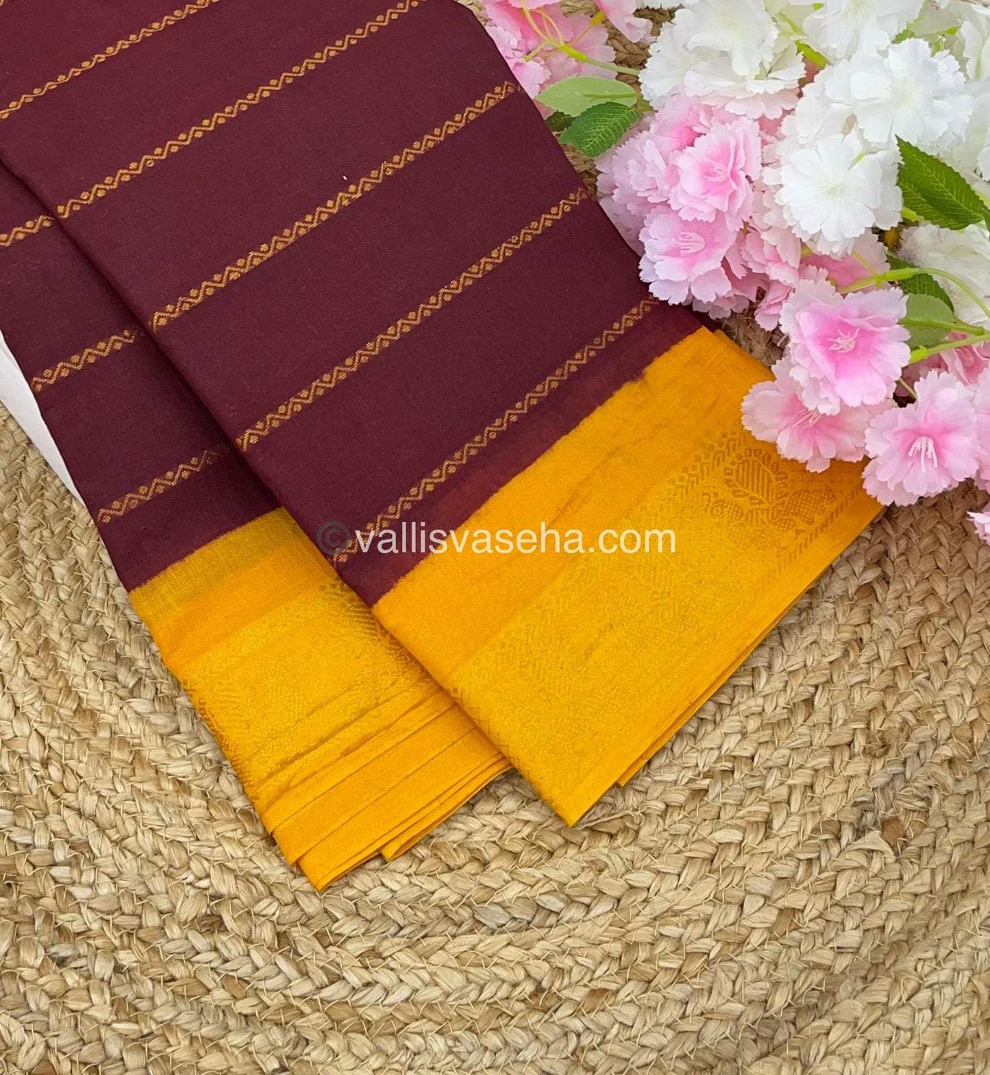 Sungudi Cotton Saree | Velthari Design - Brown with Yellow Shade - VVSCV001