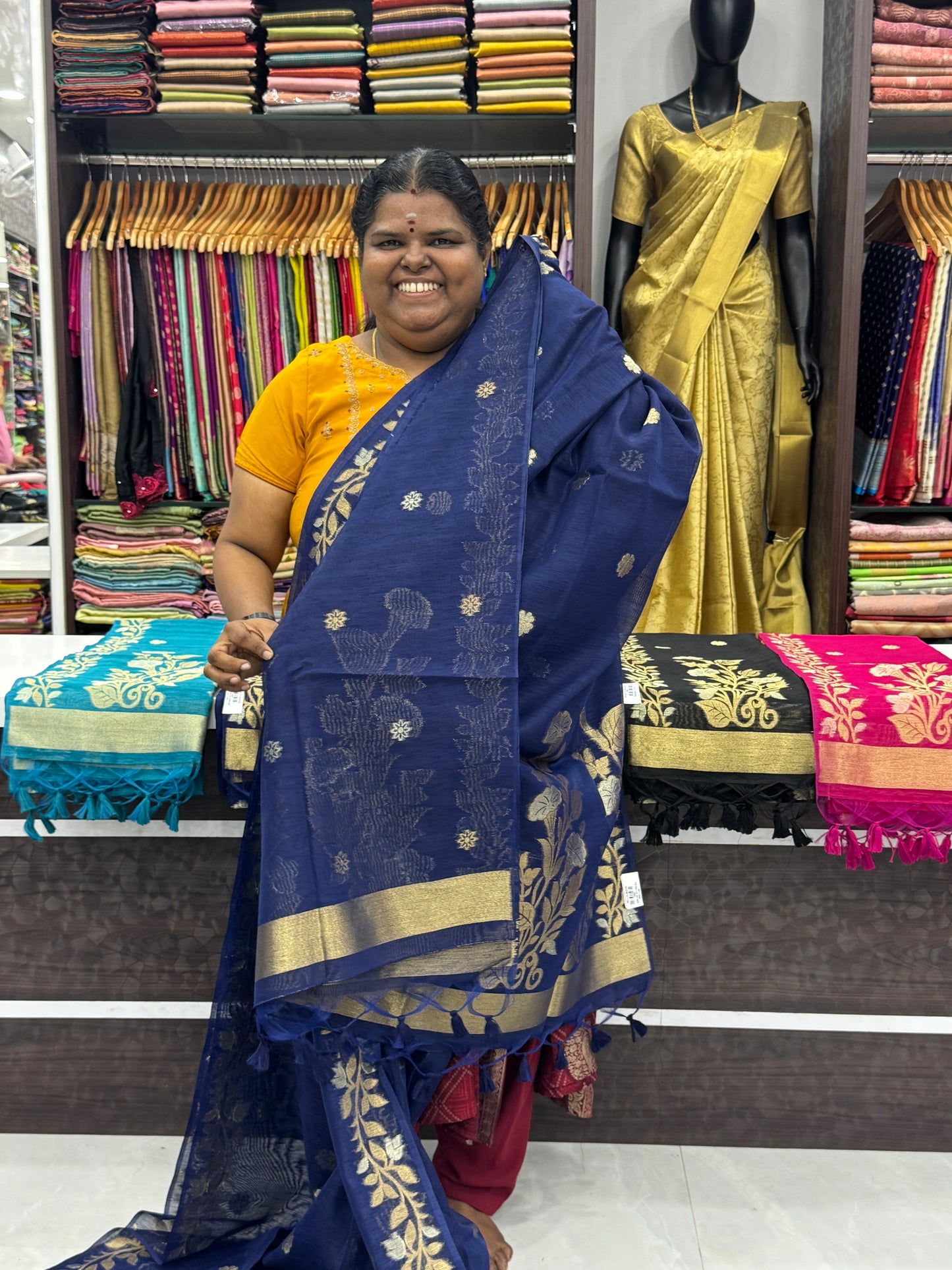 Linen Mixed Jute Silk Saree - Blue Shade - VVLMJ001