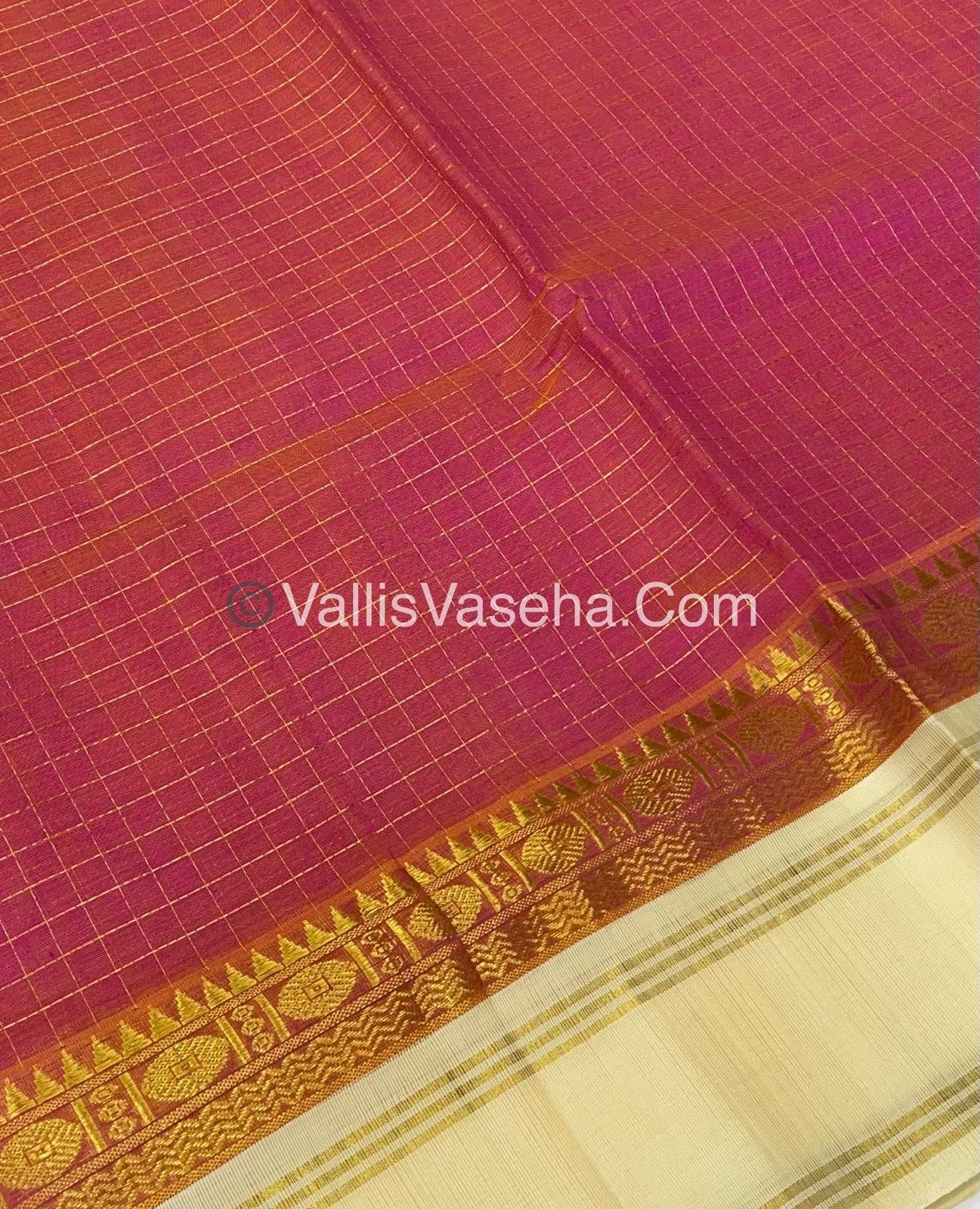 Pure Korvai Silk Cotton - Retta Petta Border - Pink with cream Combo - VVKSC010
