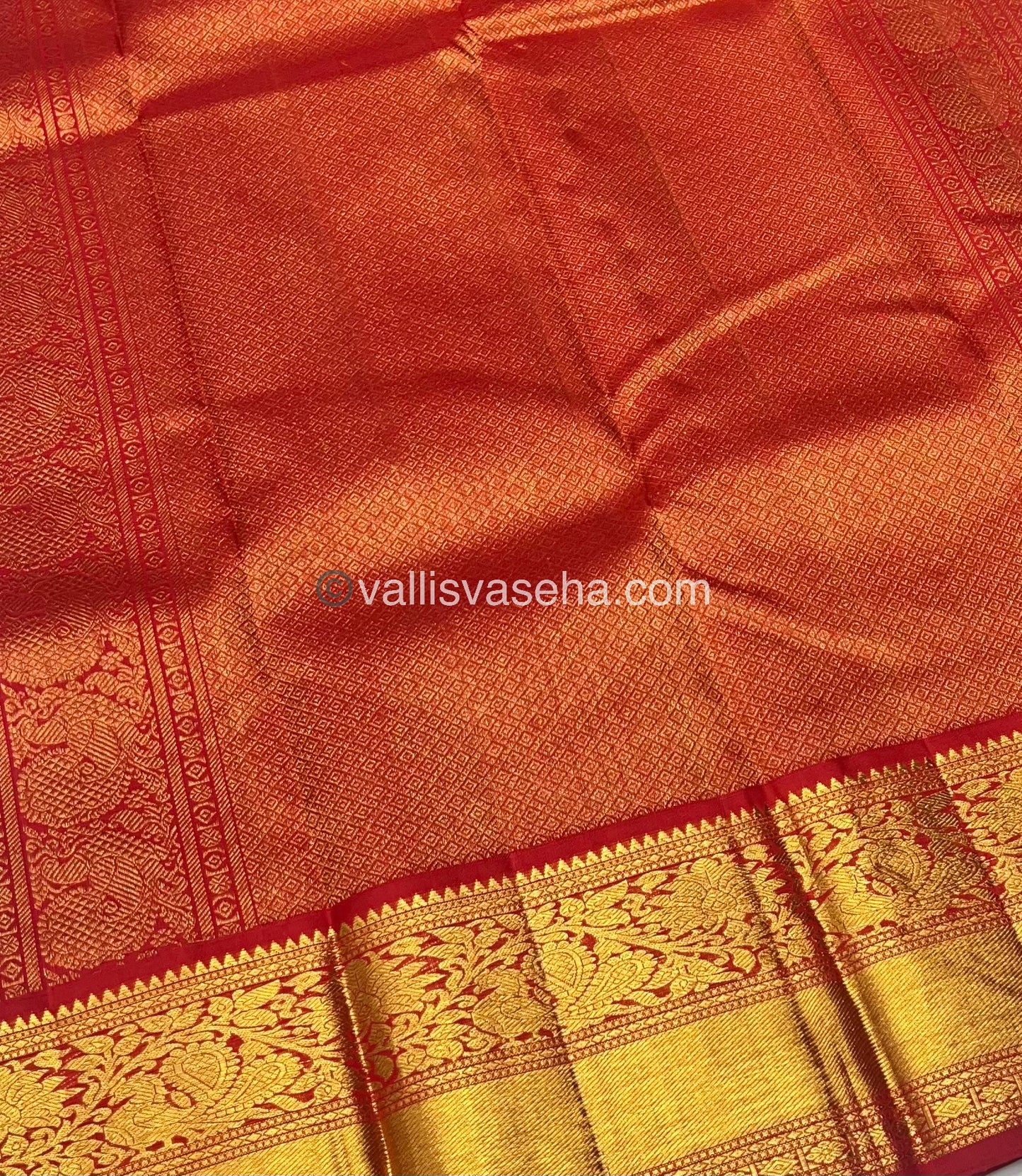 Pure Kanchipuram Silk Saree - Blue with Reddish Orange Shade - VVPS010