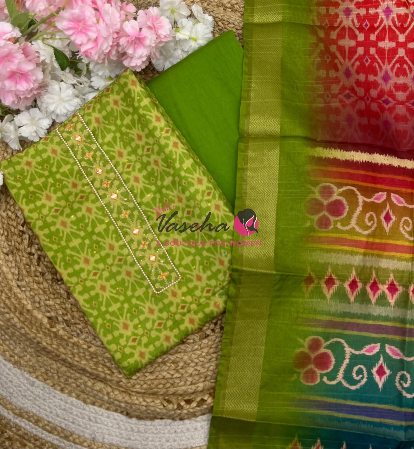 Unstitched Raw Silk Material | Green | VVUSM051