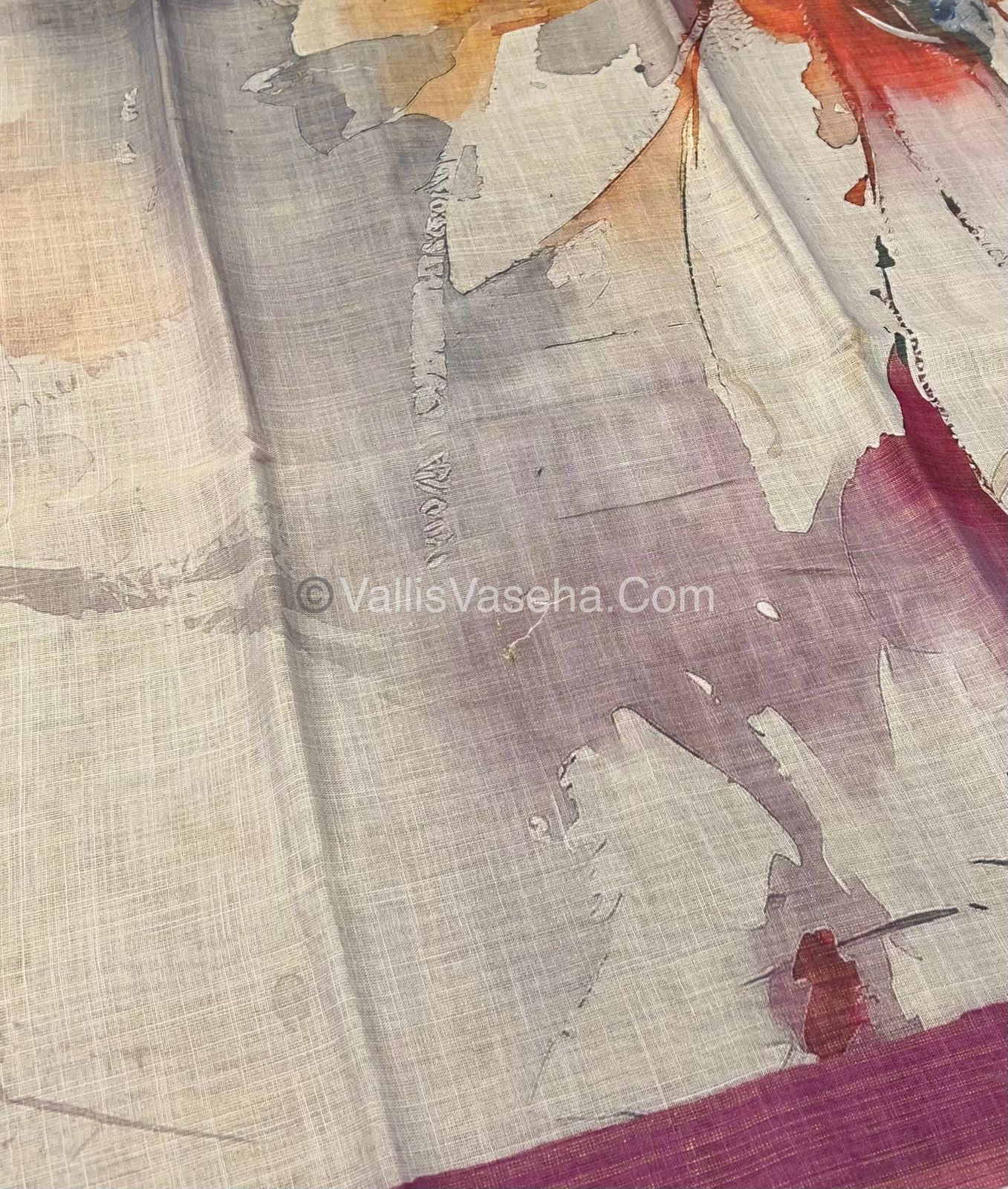 Tissue Linen Saree - Cloud Design - Shade of Pink - VVTLS002