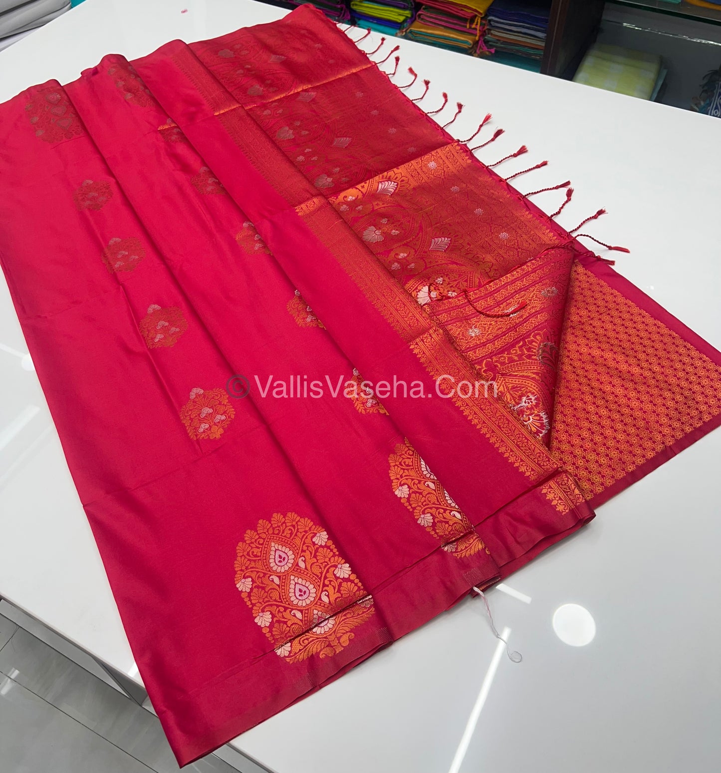 Semi Soft Silk - Border Butta - Dark Pink Shade -VVSSS010