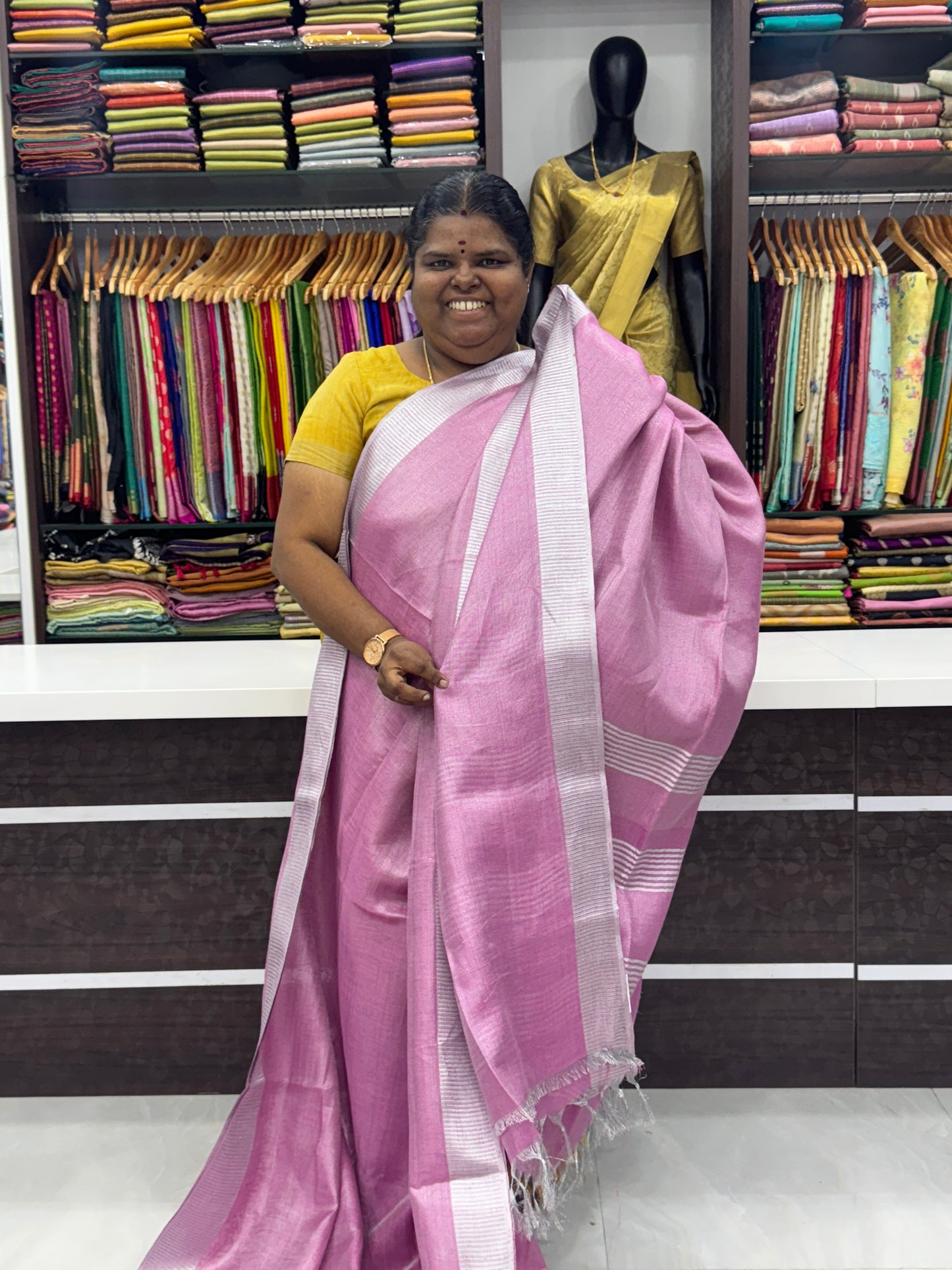 Tissue Linen Saree - Baby Pink Shade - VVTLS001