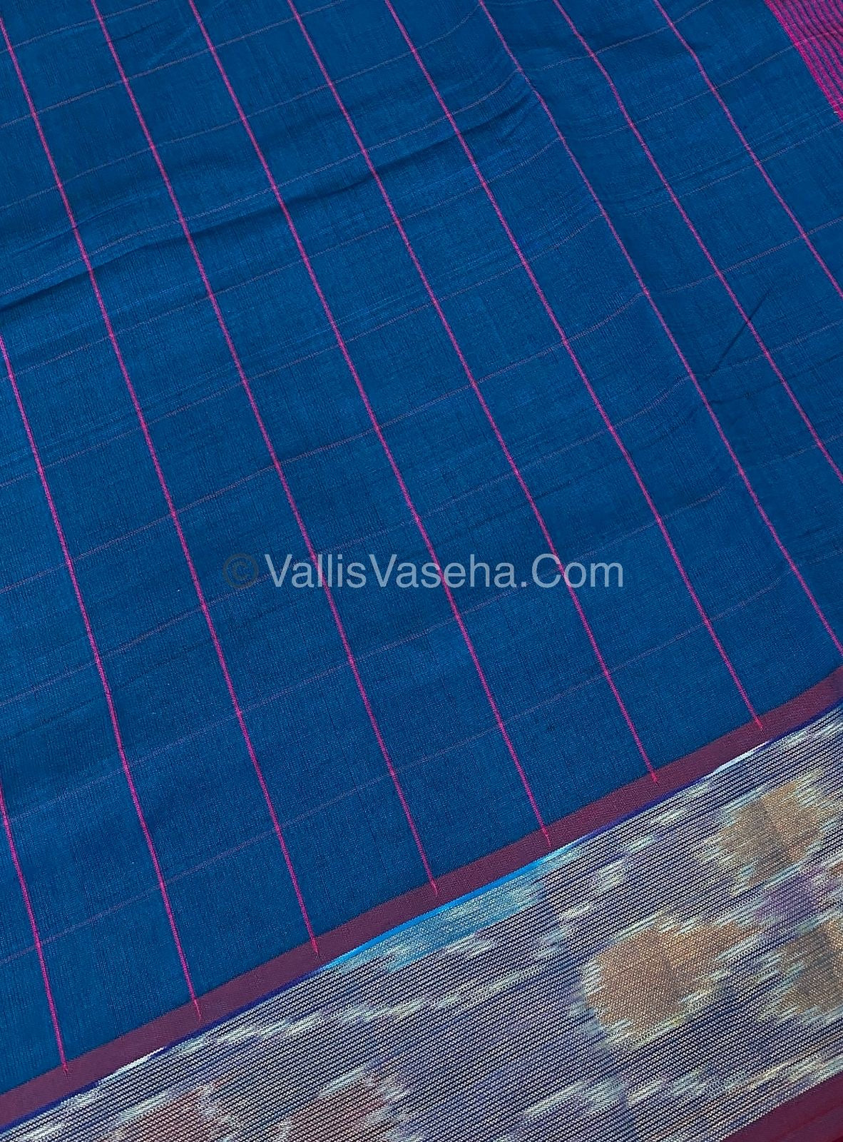 Semi Silk Cotton Saree - Blue & Pink - VVSSC001