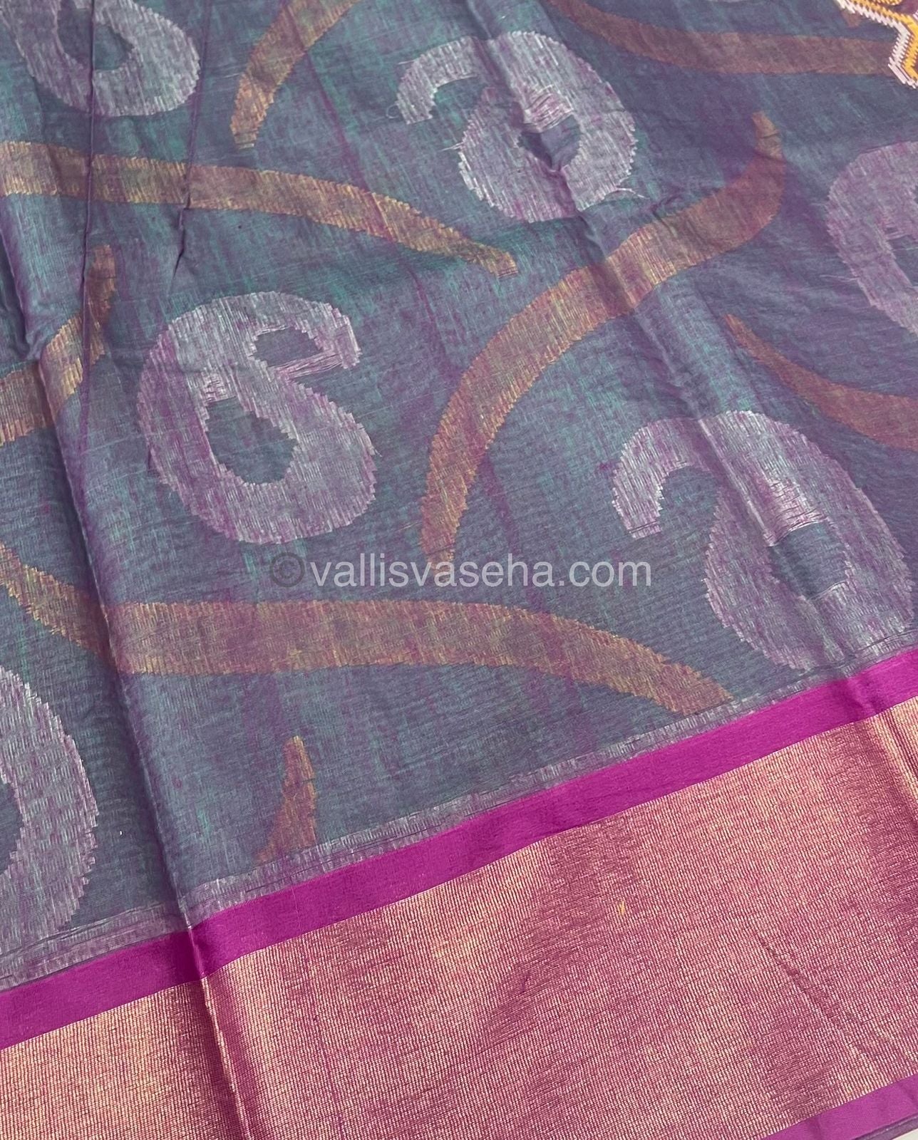 Banarasi Pochampally Weaving Semi Soft Cotton Saree - Sea Green with Light Purplish Pink - VVBPS001