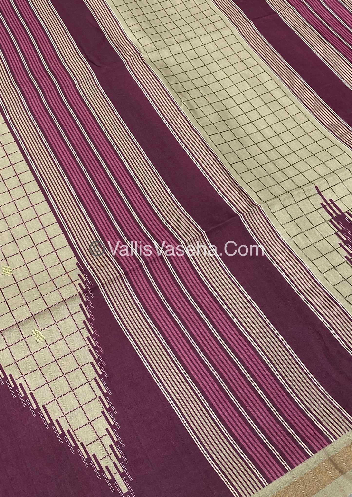 Semi Chanderi Saree - Cream  & Purple Combo - VVSCS003