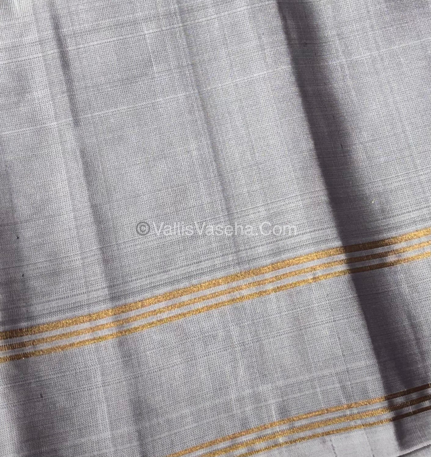 Pure Soft Silk Saree - Kolam Design - Brown & Grey Shade - VVPSS056