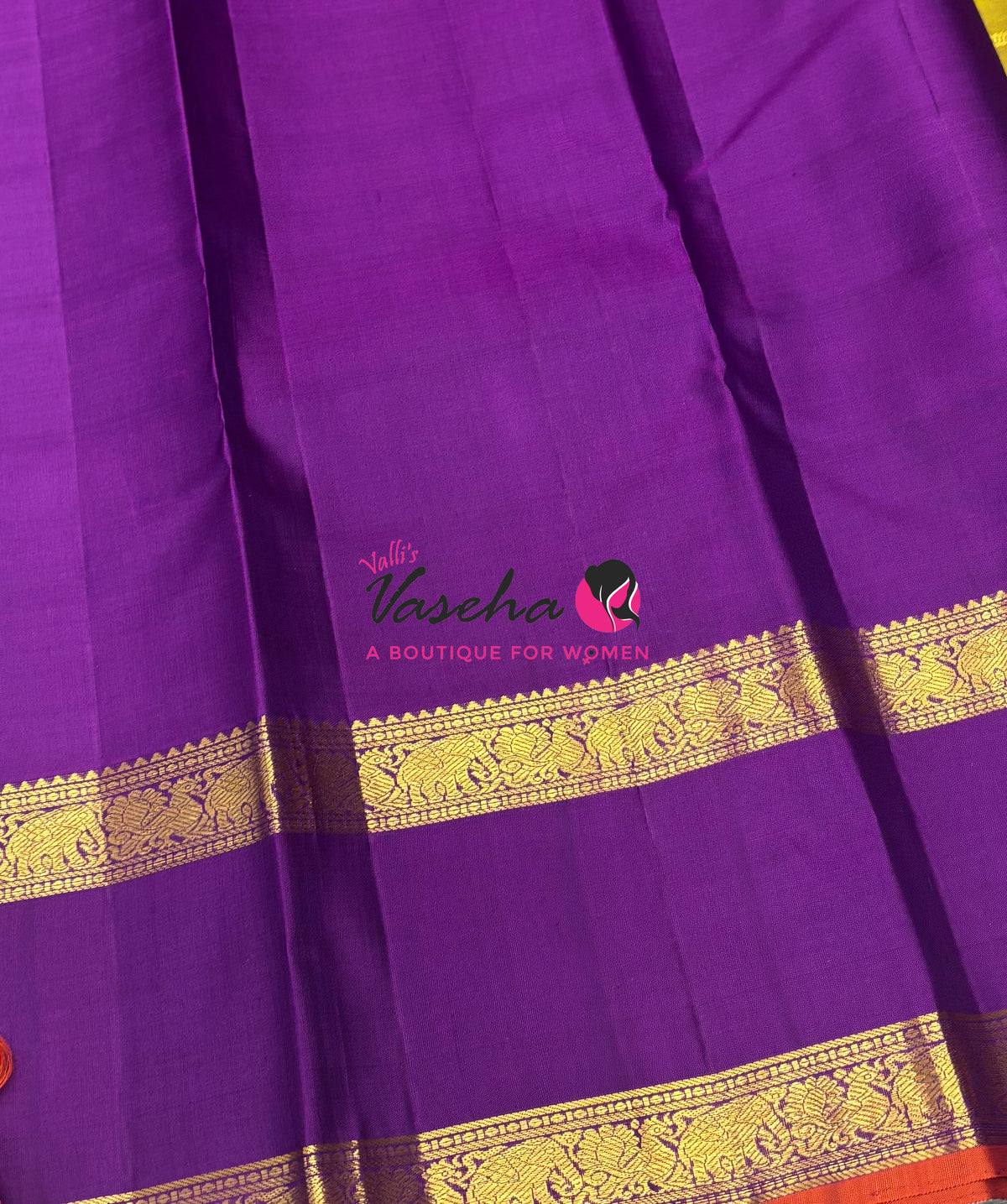 Pure Bridal Kanchipuram Silk Saree - Green & Purple Combo - VVPS076