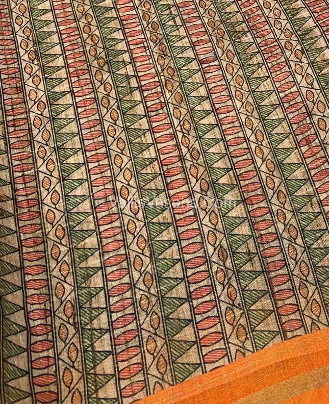 Semi Chanderi Saree - Fusion Of Bandhini & Madhubani- VVSCS002