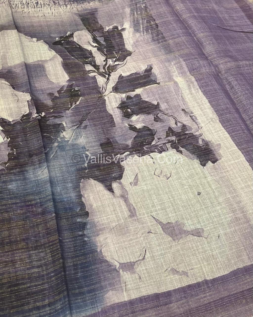 Tissue Linen Saree - Cloud Design - Light Purple Shade - VVTLS002