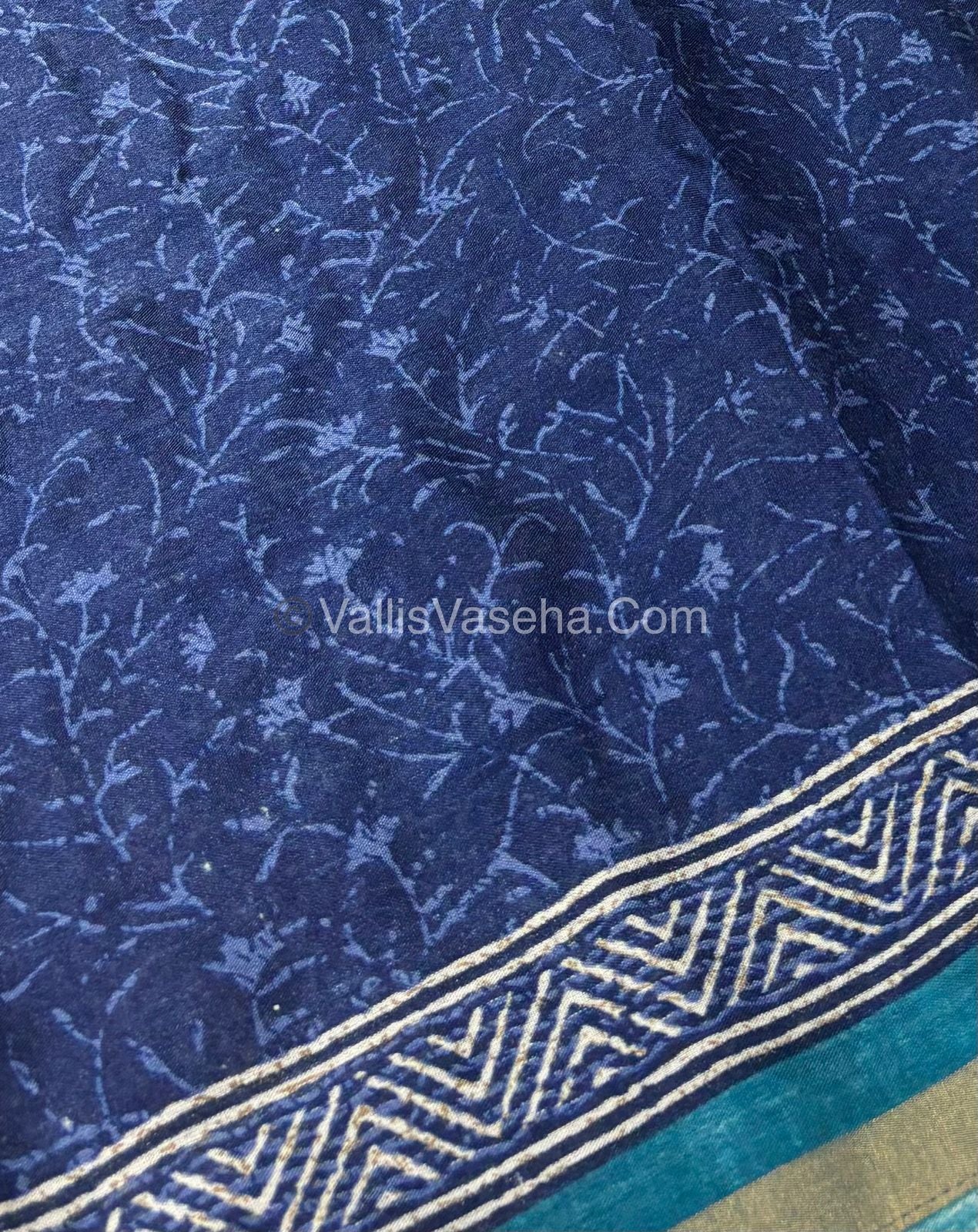 Semi Maheshwari Mixed Cotton Saree - Linen Feel - Indigo Blue & Blue - VVMSC003