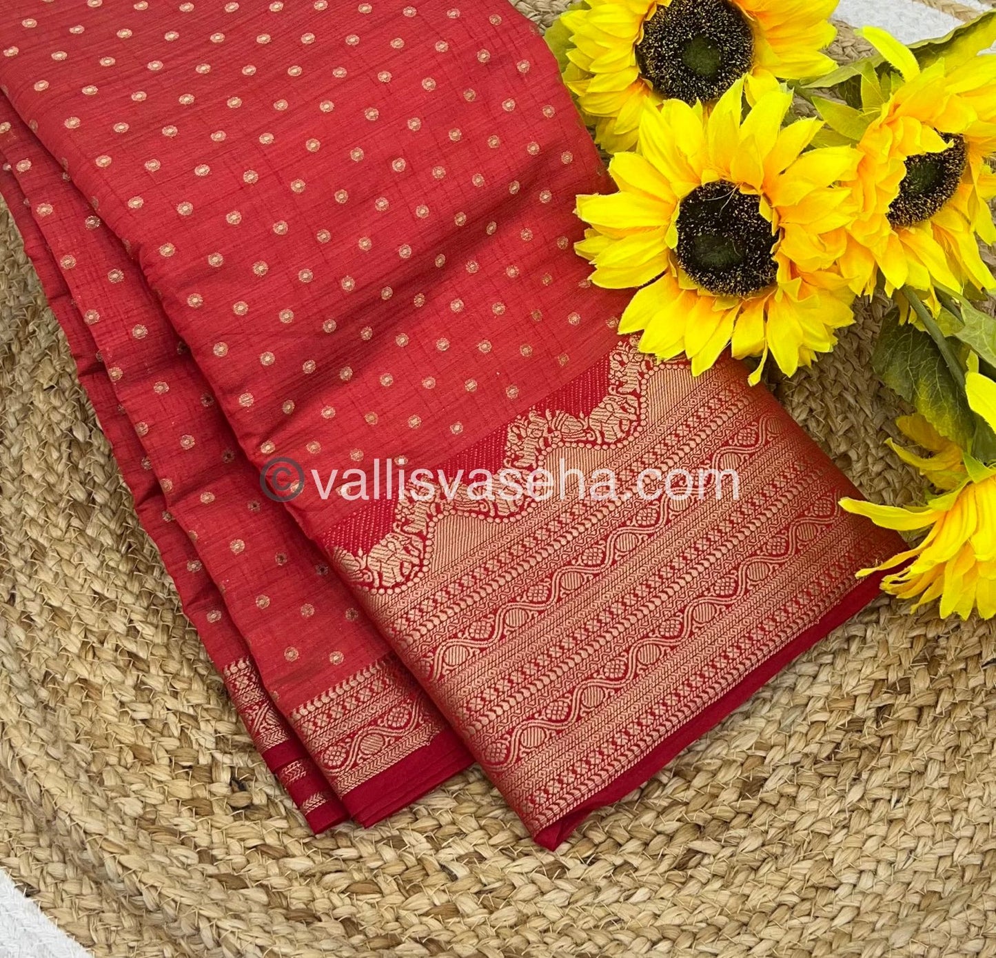 Semi Tussar Silk |Semi Raw Silk - Red Shade - VVSTS008