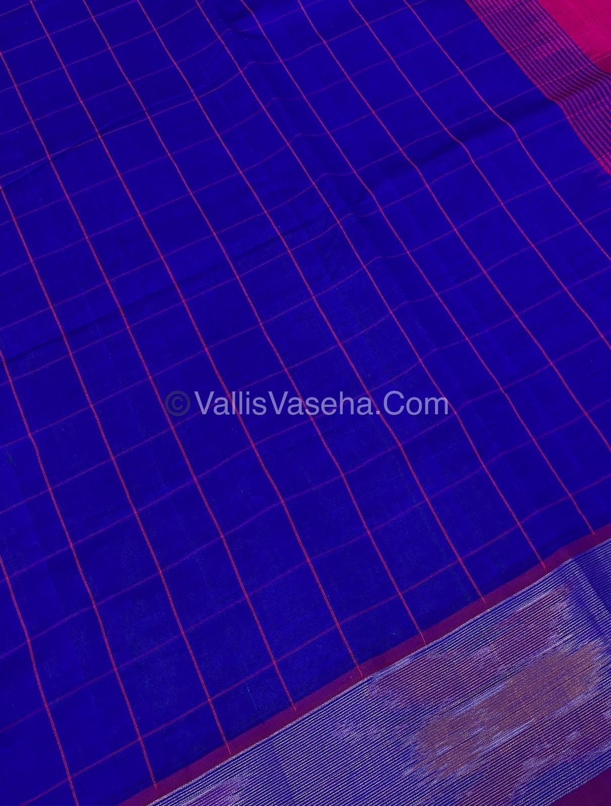 Semi Silk Cotton Saree - Ink Blue & Pink - VVSSC001