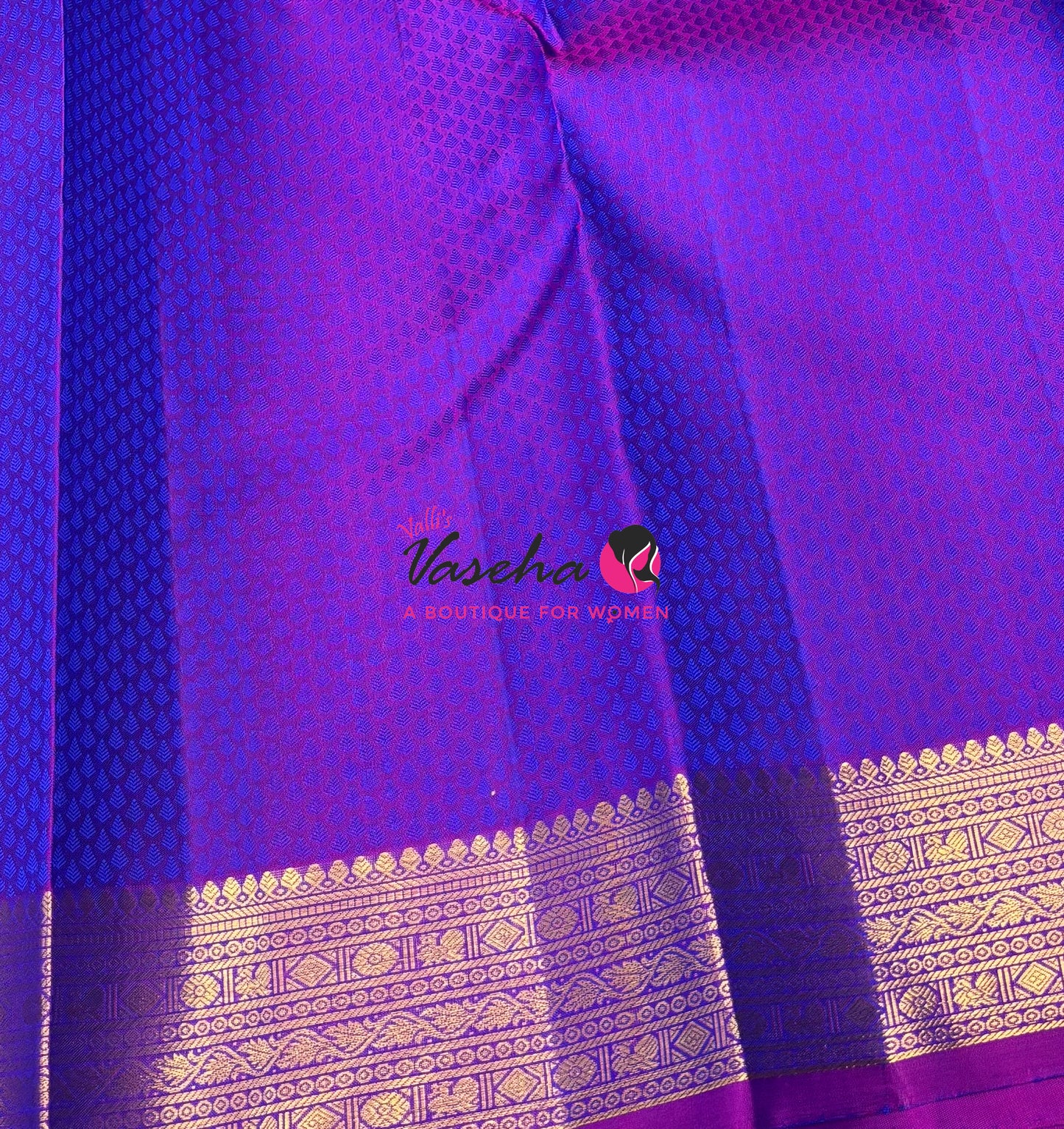 Pure Kanchipuram Bridal Silk Saree - Embossed Design - Peacock Blue With Purple Shade - VVPS023