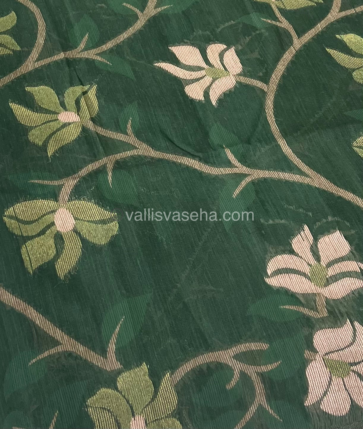 Semi Raw Silk with Jamdhani Design Weaving -Dark green Shade - VVRS001