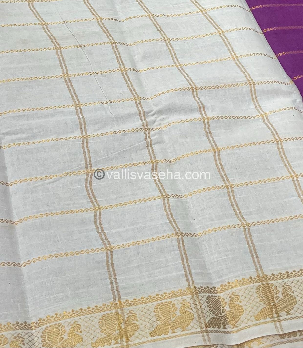 Sungudi Cotton Saree | Velthari Design - Half white with Purple Shade - VVSCV001