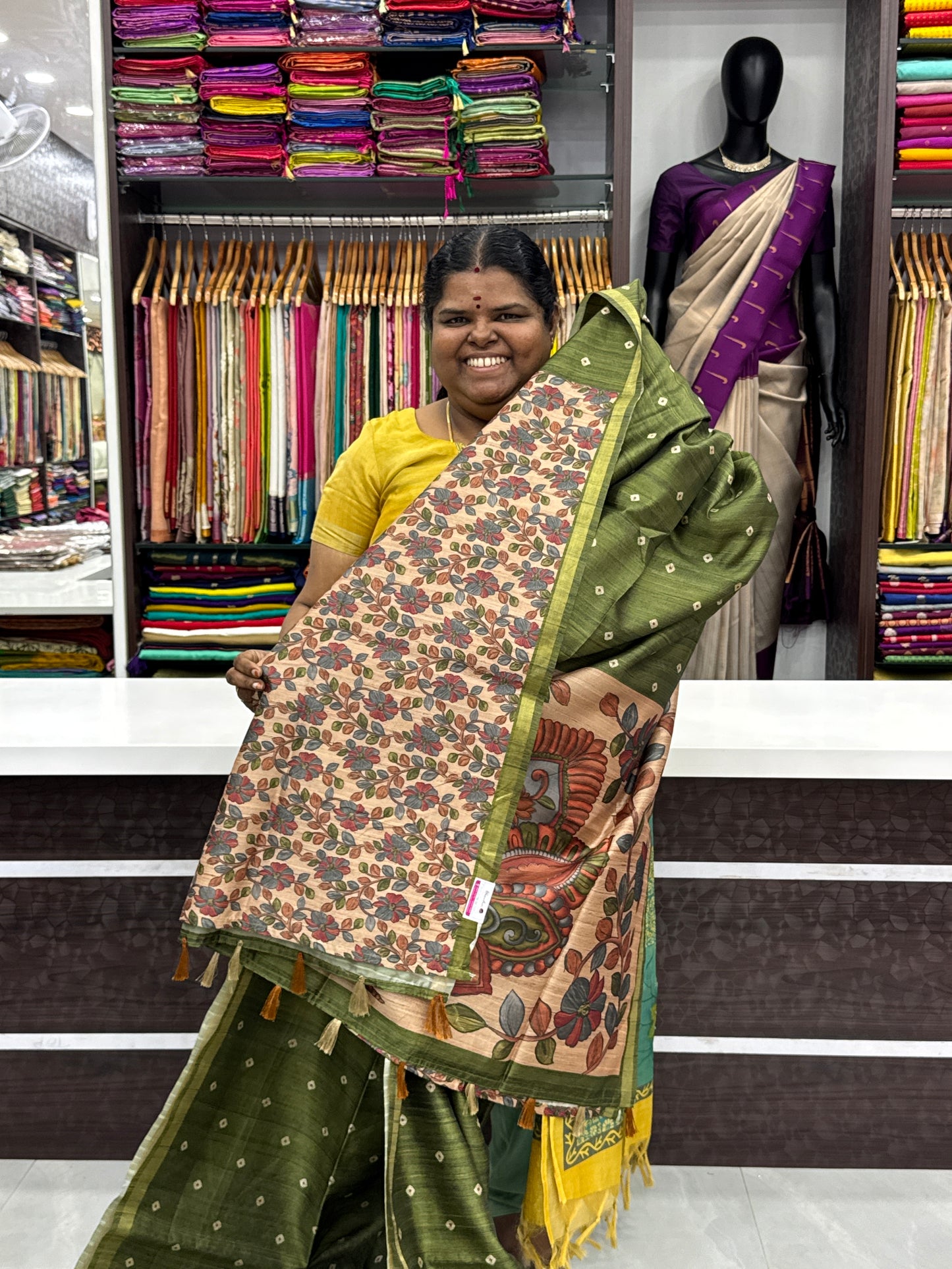 Semi Matka Tussar Silk Saree - Tie & Dye pattern - Green Shade - VVSMT001