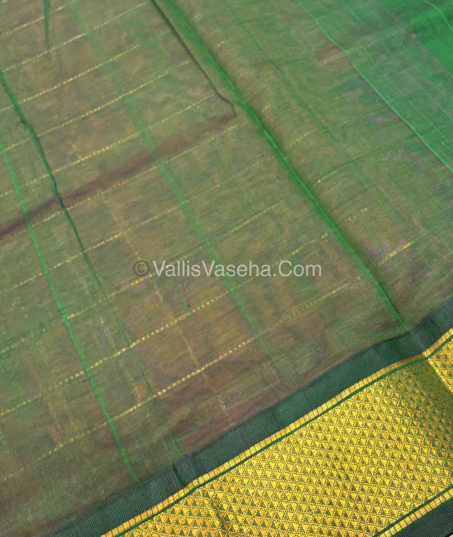 Pure Korvai Silk Cotton - Checks Pattern - Pink with Green Shade - VVKSC015