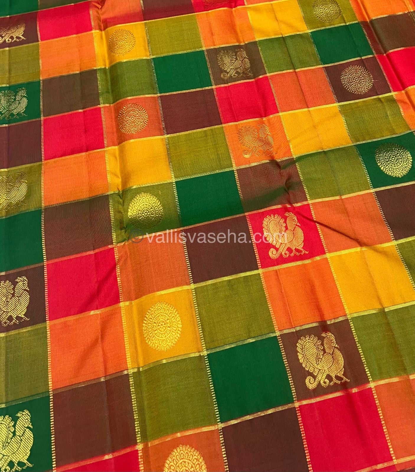 Pure Kanchipuram Silk Saree - Pazhum Pazhamum Checks - VVPS006