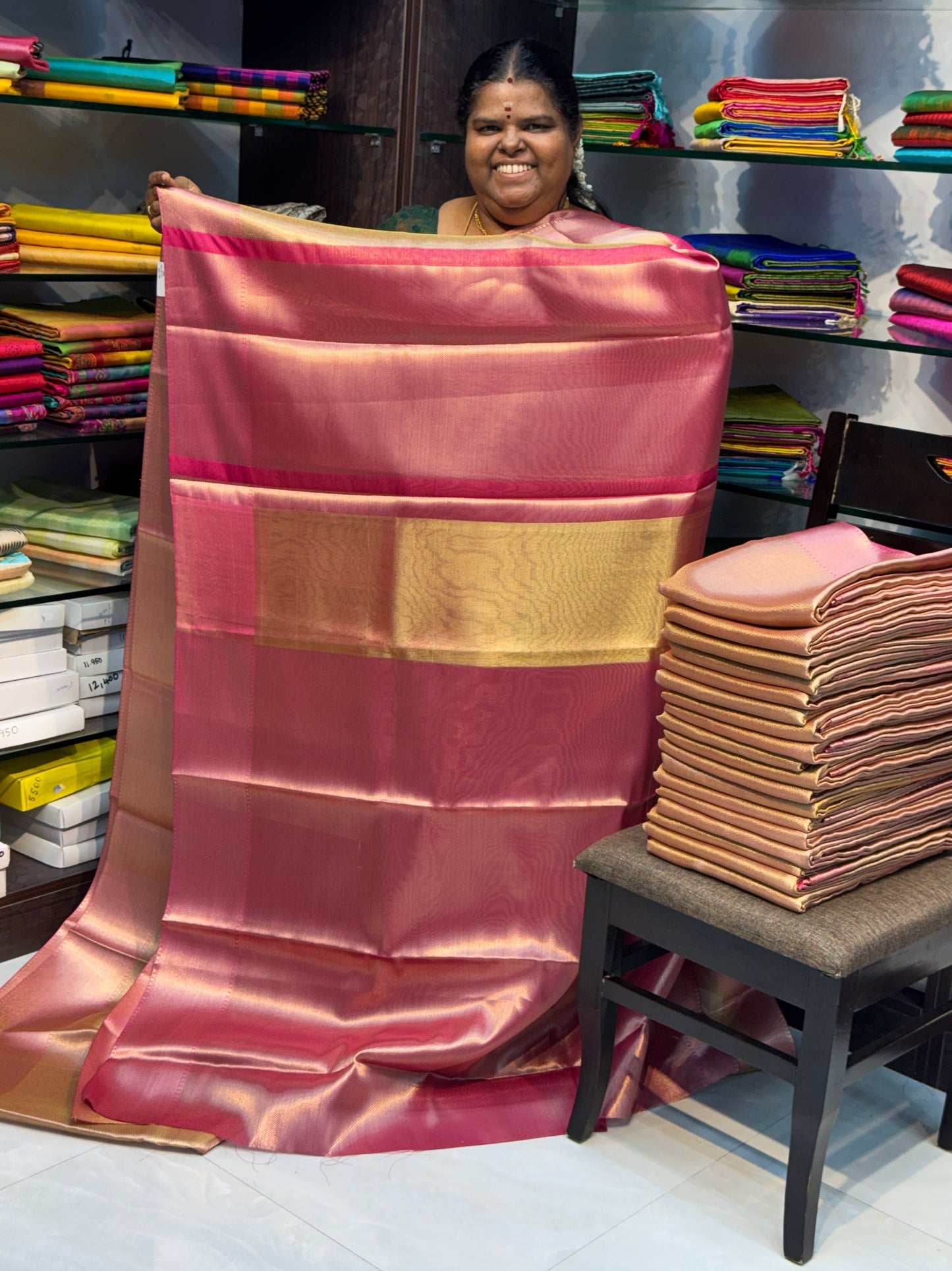 Semi Bridal Tissue Sarees | Jothika Hit Design |Gold mixed Pink shade - VVJTS001