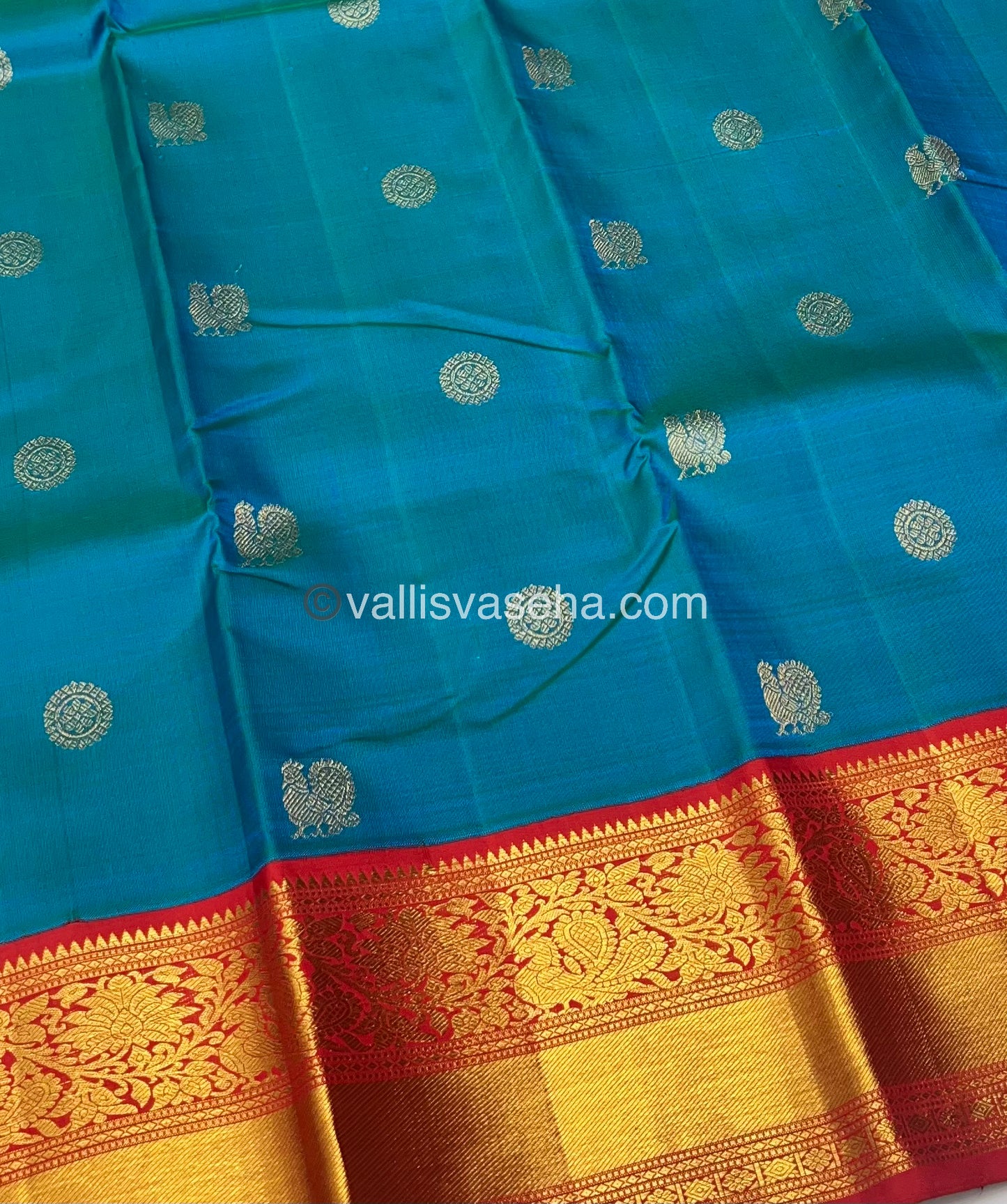 Pure Kanchipuram Silk Saree - Blue with Reddish Orange Shade - VVPS010