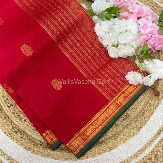Pure Silk Cotton Saree - Retta Mayil Design - Red Shade - VVRMS001
