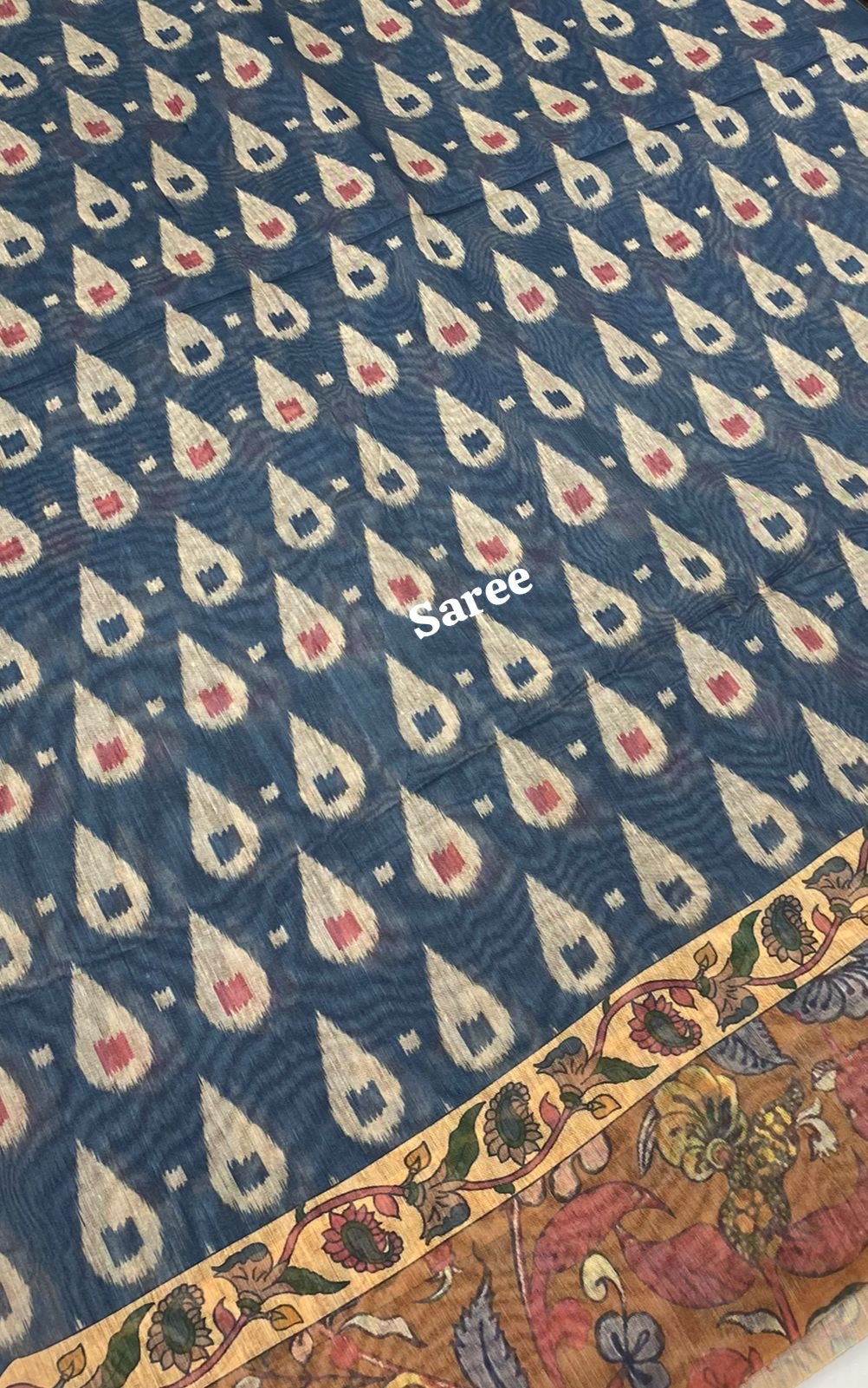 Chanderi Mixed Cotton Saree - Ikkat & kalamkari design - VVCC002
