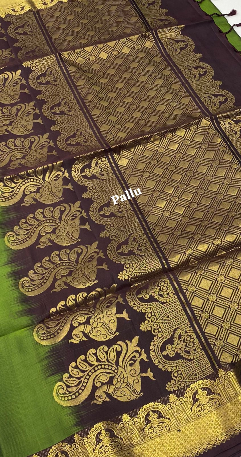 Pure Soft Silk Saree - Green with Brown Combo - VVPSS015