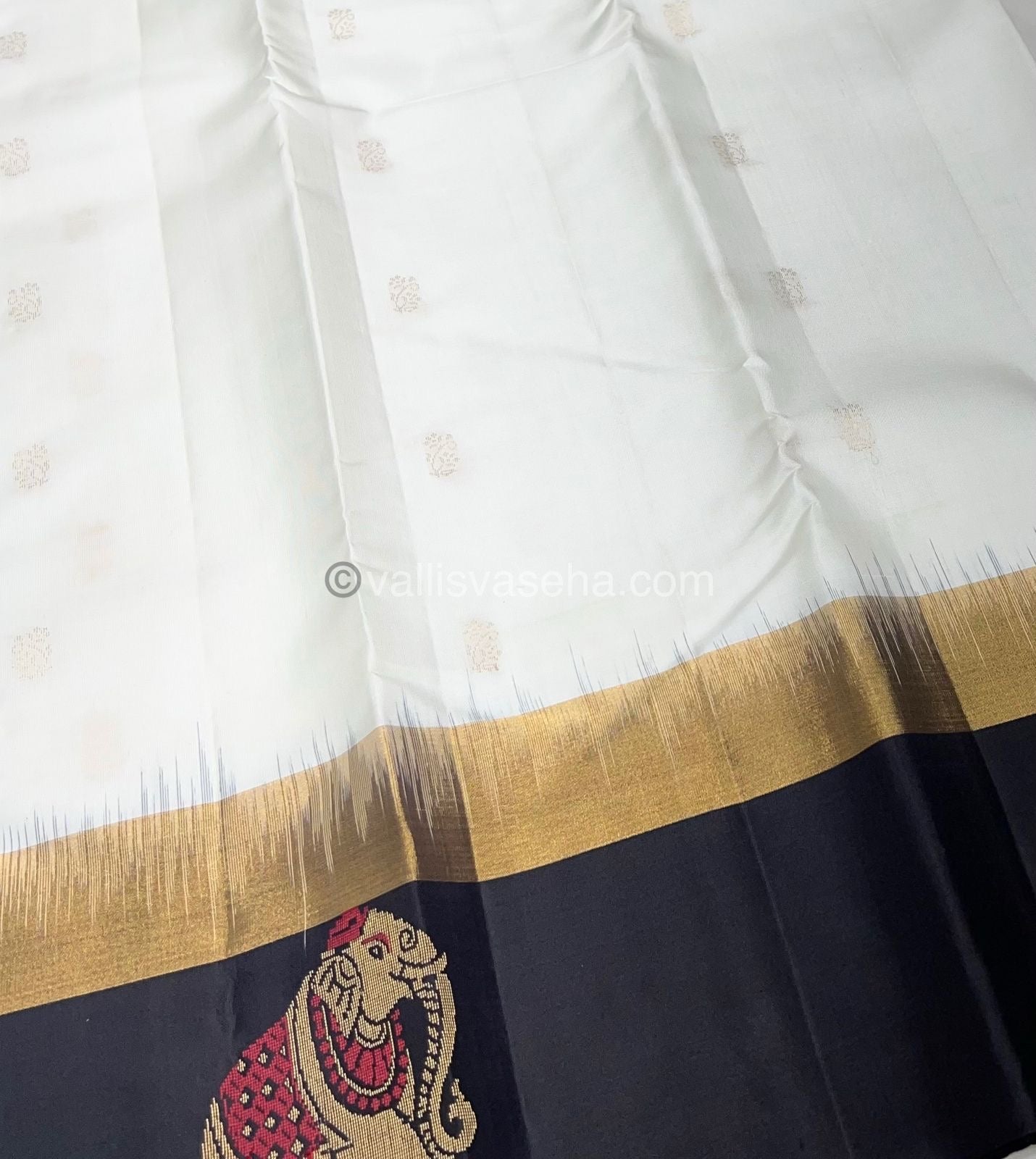 Pure Soft Silk Saree - Half White with Black - VVPSS028