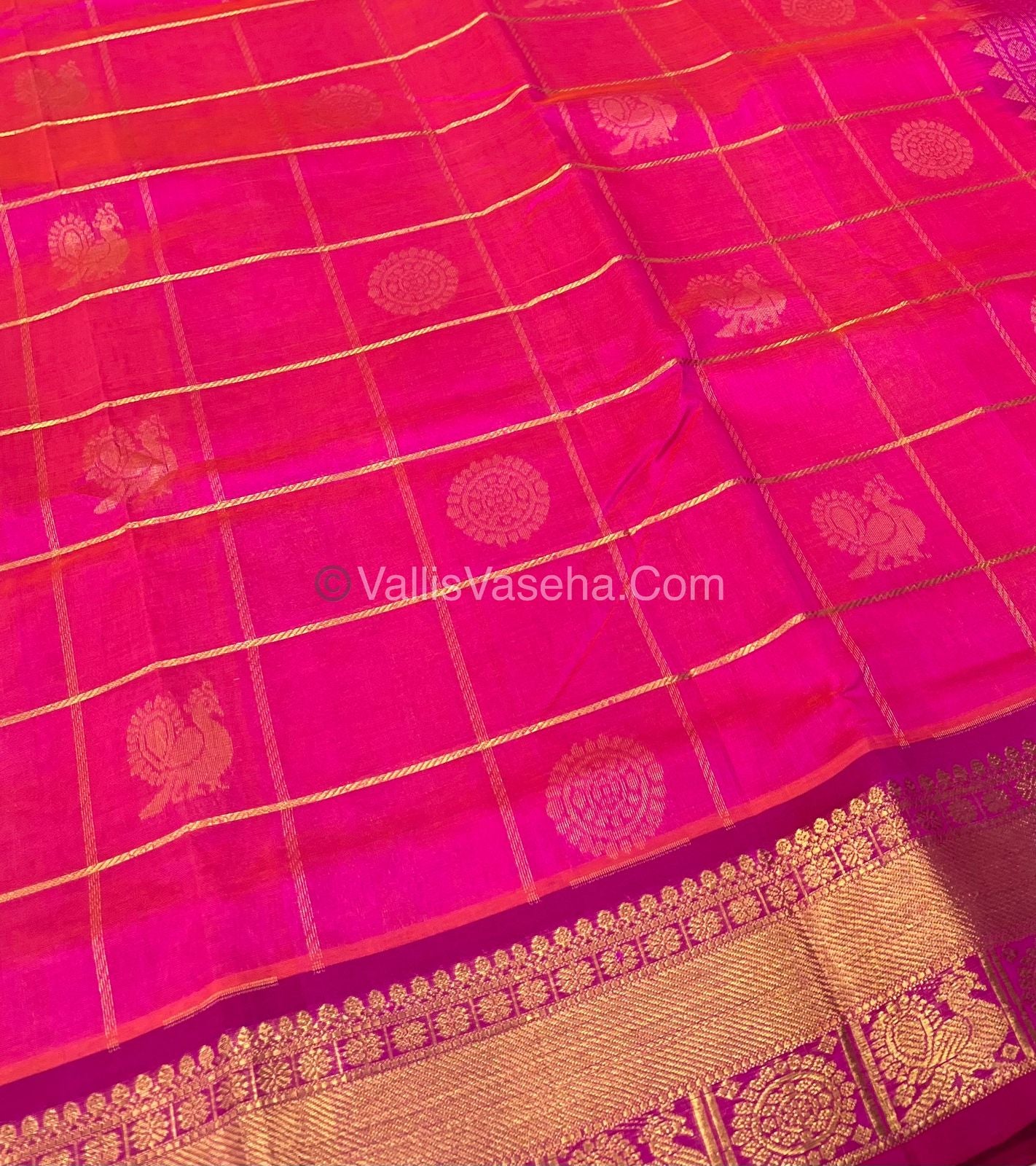 Pure Silk Cotton Saree - Mayil & Chakkaram Design - Pink Shade - VVMC001