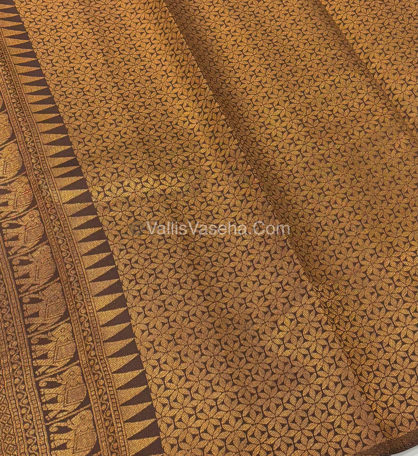 Kanchi Semi Silk - Elephant Border& design - Rust Orange & Brown - VVSSS005