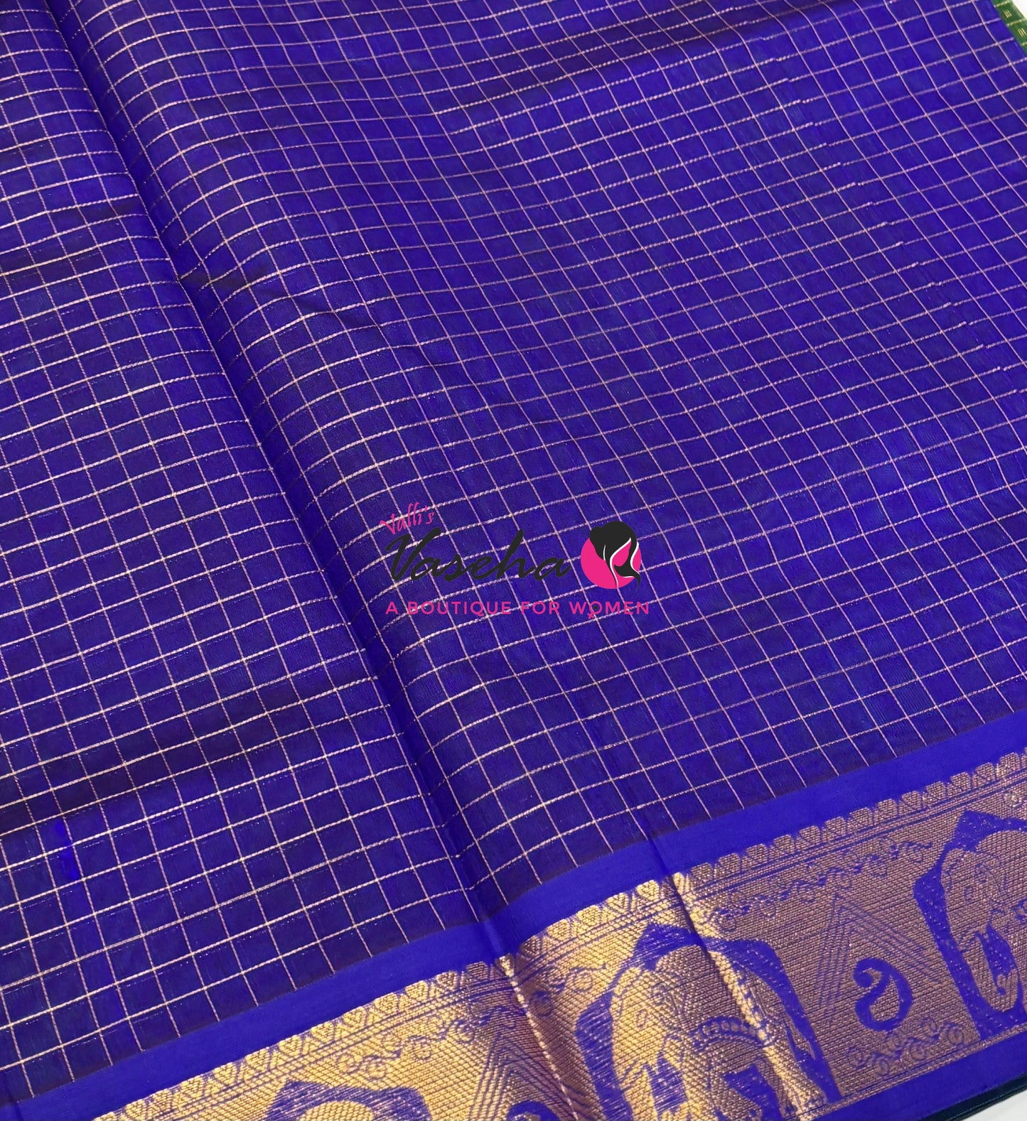 Pure Silk Cotton Saree - Green With Blue - Lakshadeepam Design - VVPLD004