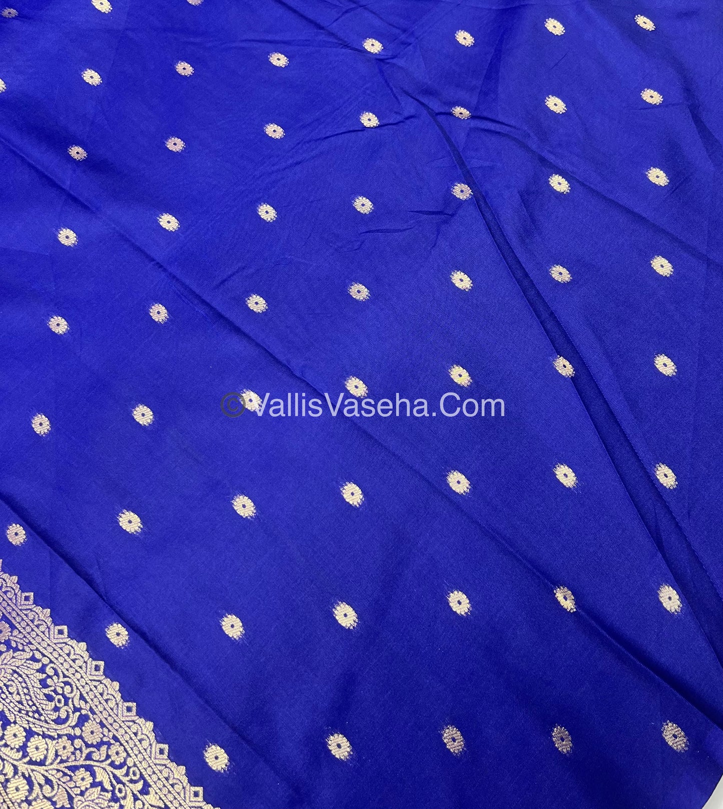 Semi Soft Silk - Tree With Double Birds Butta Border - Blue Shade -VVSSS011