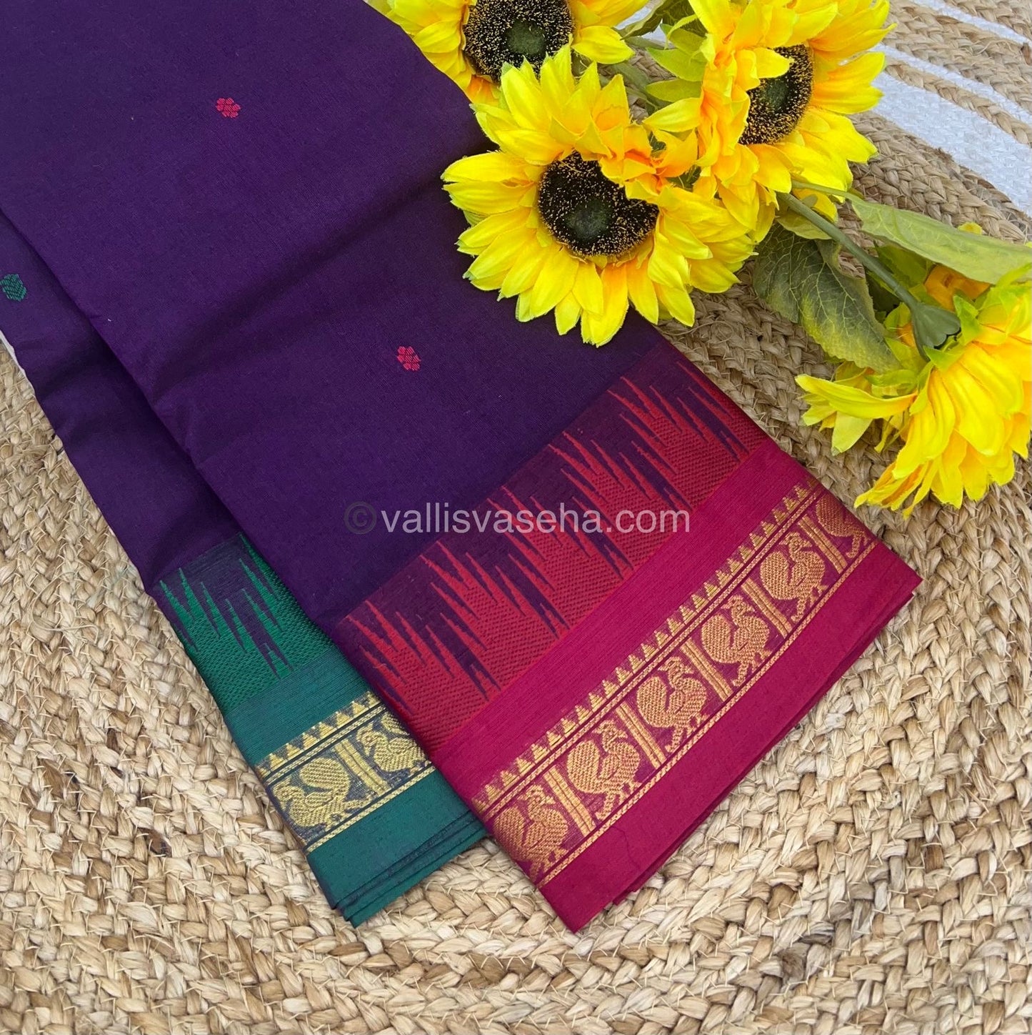 Kanchi Cotton Saree - Butta Design With Ganga Jamuna Border VVKCS008