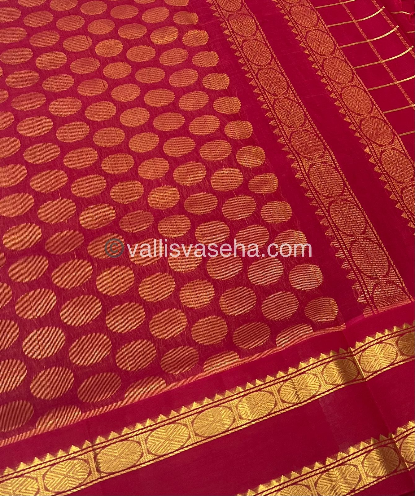 Pure Korvai Silk Cotton With Retta Petta Border - Checks pattern - Mehandi Green & Red - VVKSC013
