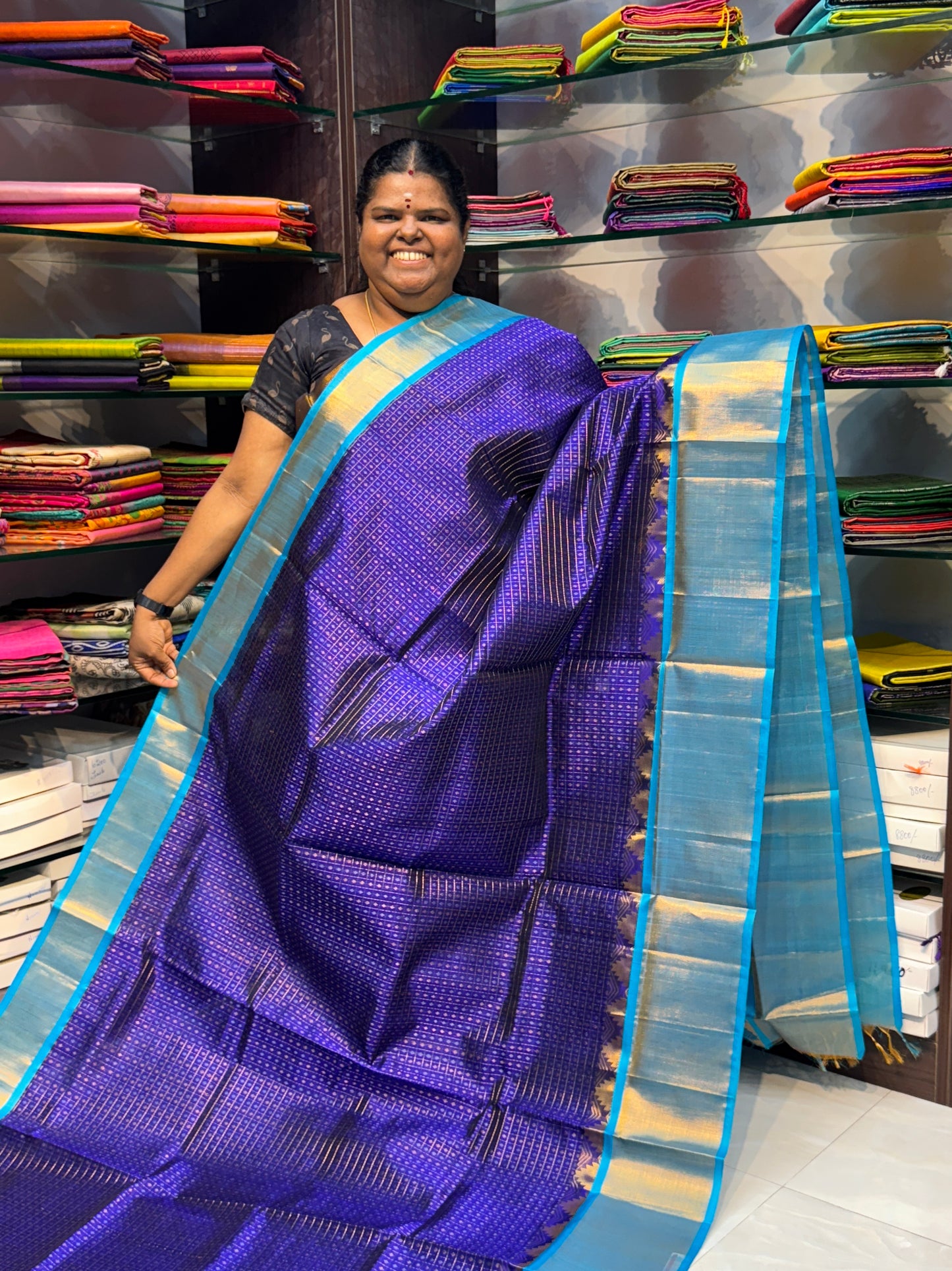 Pure Korvai Silk Cotton - Lakshadeepam Design - Short and Long border - VVKLD003