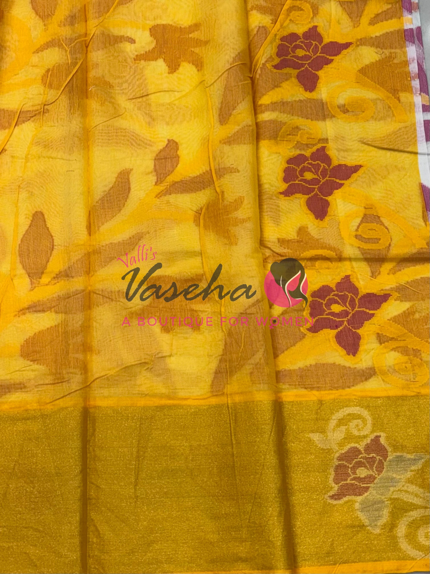 Banarasi Pochampally Weaving Semi Soft Cotton Saree - White with Yellow - VVBPS001