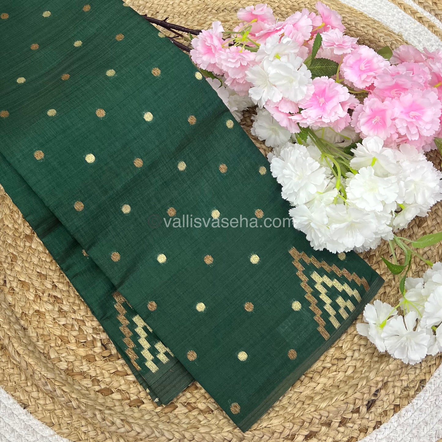 Cherry Tussar - Semi Tussar Silk - Dark Green Shade - VVSTS009