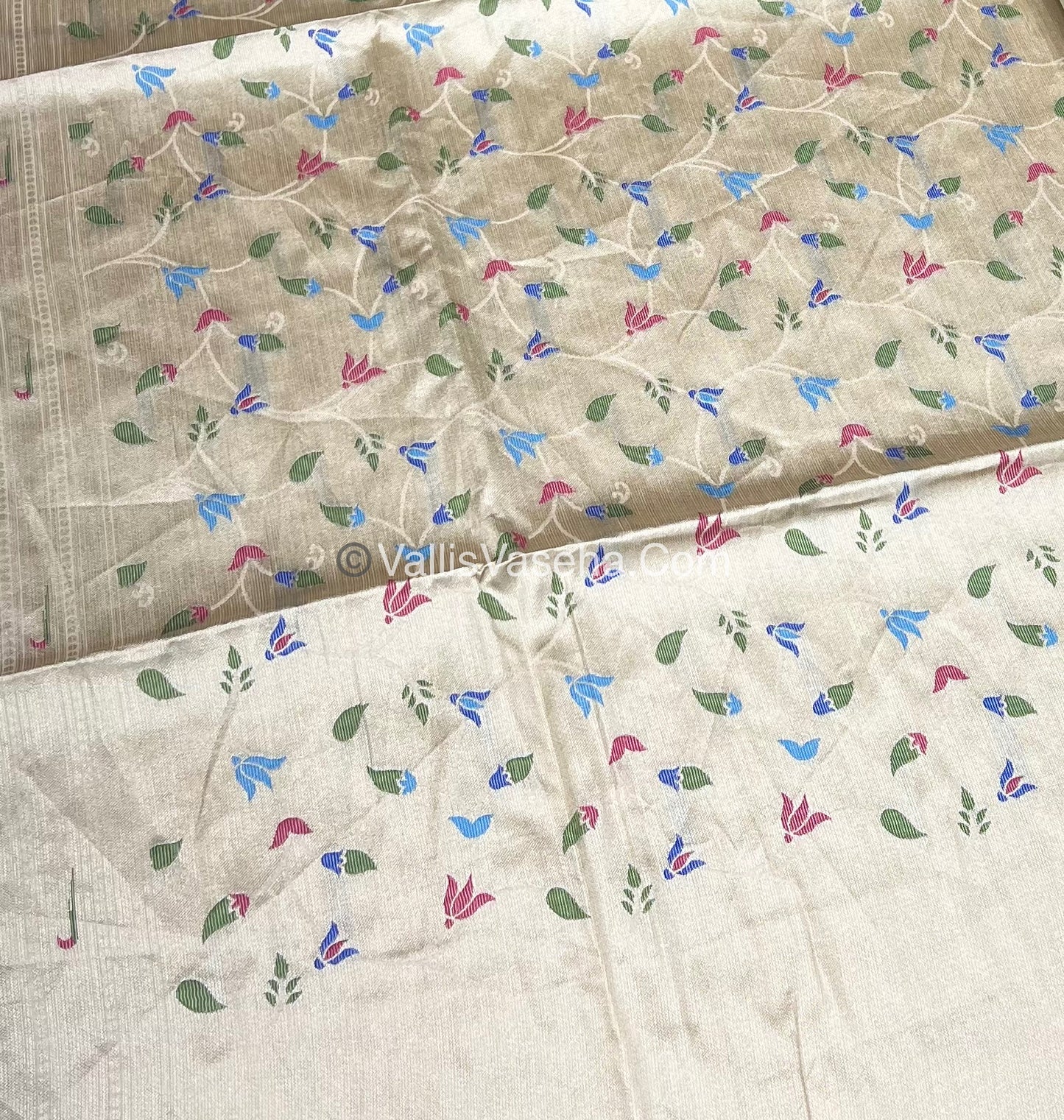Semi Raw Silk - Paithani Design Weaving - Cream Shade - VVRS005