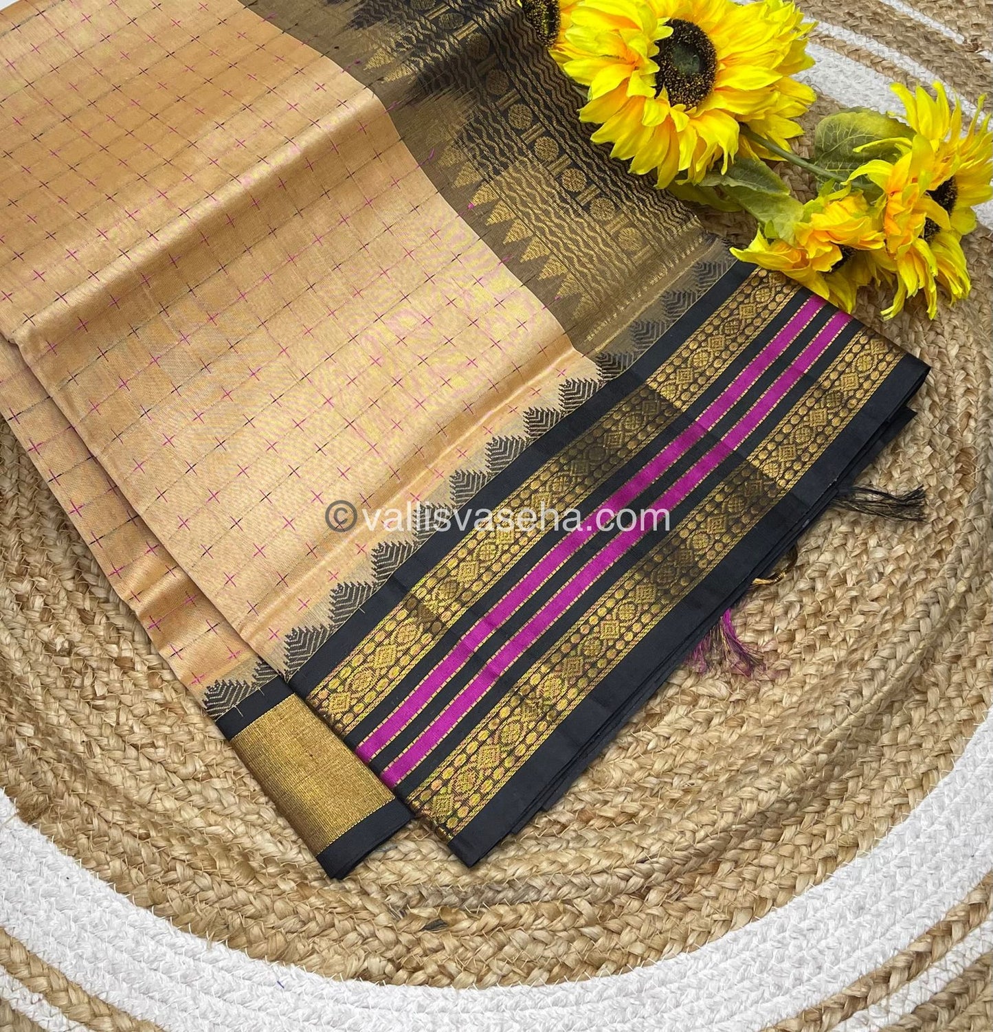 Pure Korvai Silk Cotton - Cream with Black - VVKSC012