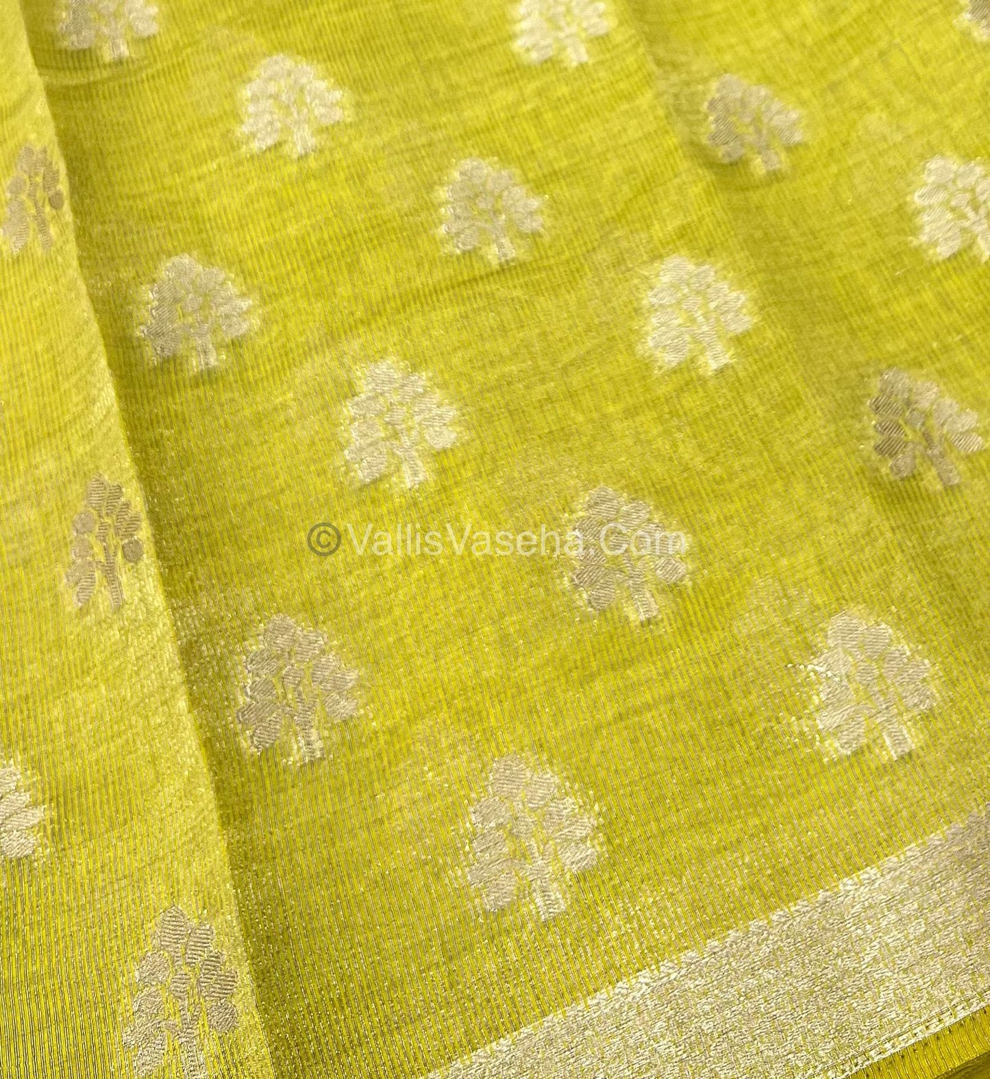 Semi Tussar Silk Saree - Lemon Yellow Shade - VVSTS009