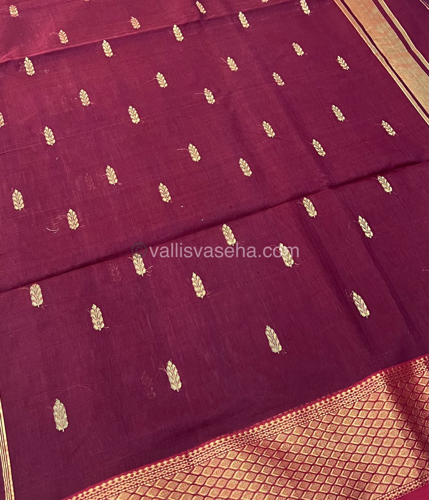 Pure Maheshwari Silk Cotton Saree - Maroonish Wine Color - VVMSC003
