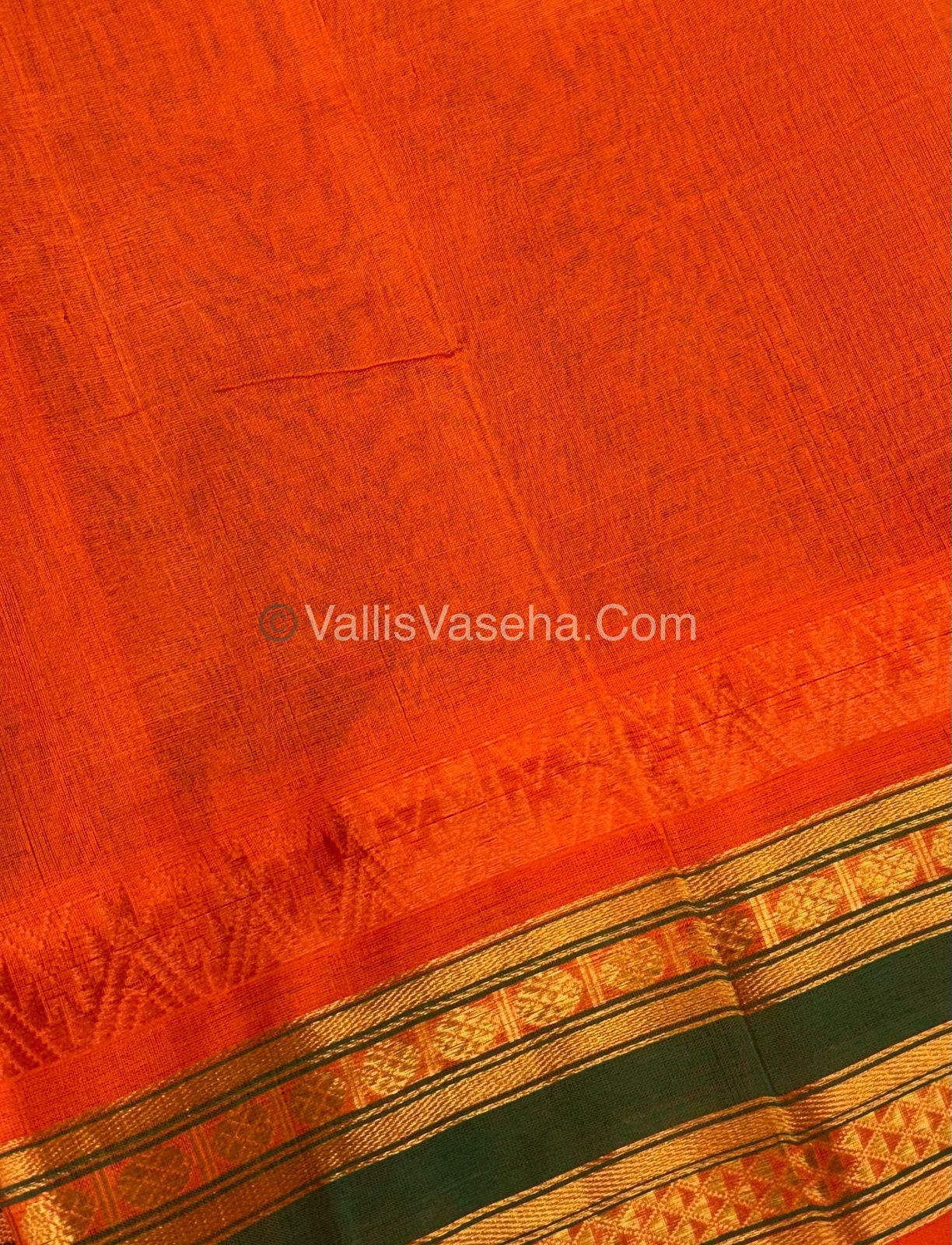 Pure Korvai Silk Cotton Saree - Blue with Orange- VVKSC030
