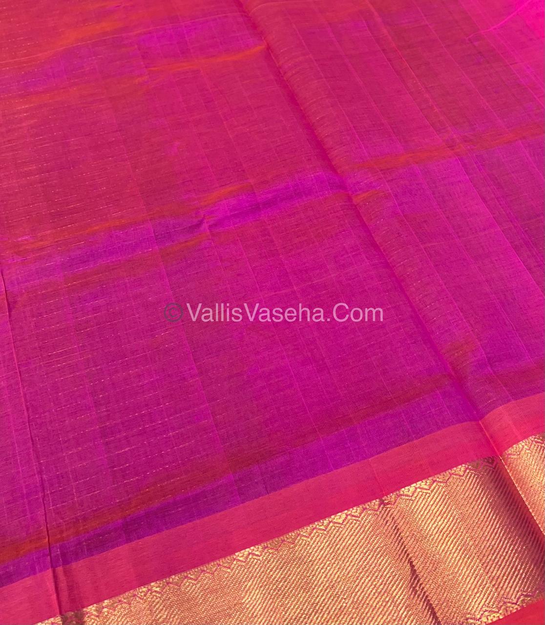Pure Silk Cotton Saree - Mayil & Chakkaram Design - Green With Pink Shade - VVMC001
